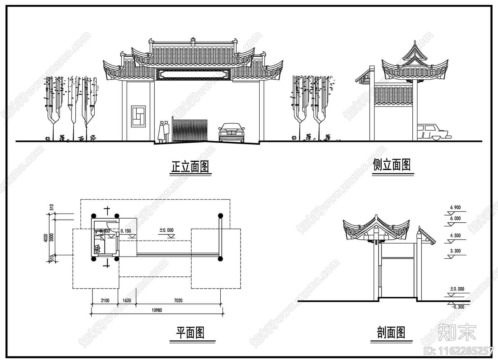 古建筑门楼施工图下载【ID:1162285257】