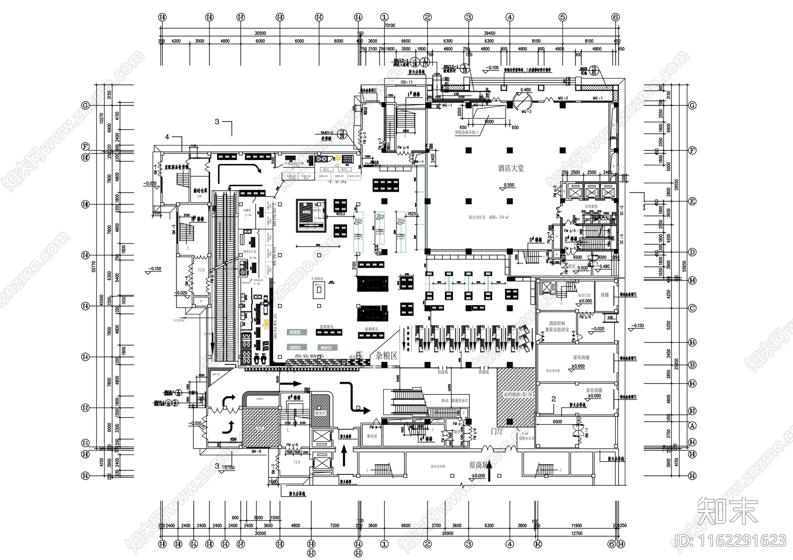 超市两层平面布置图施工图下载【ID:1162291623】