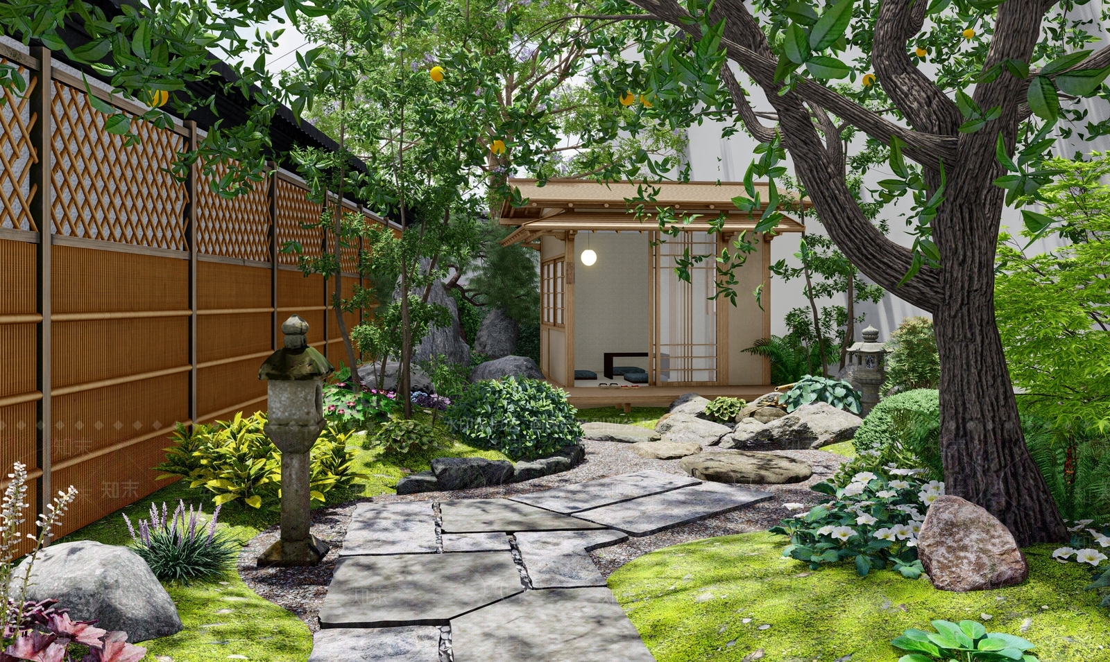 日式庭院景观SU模型下载【ID:1162291835】