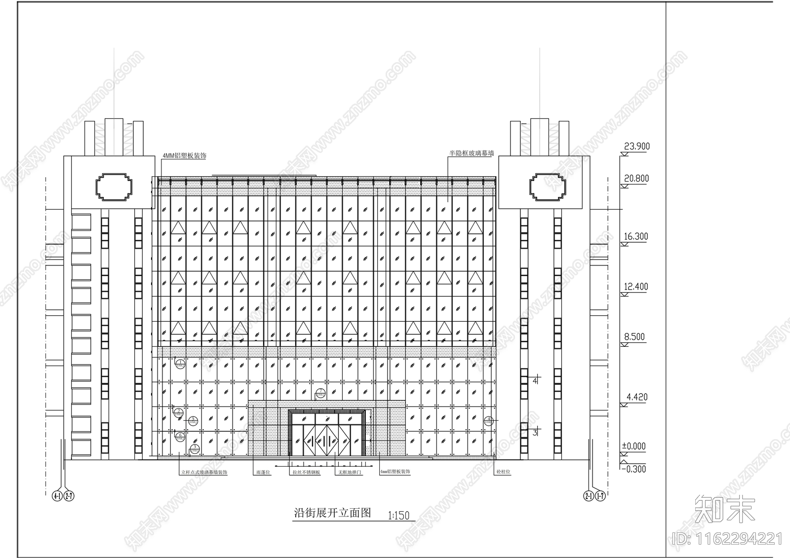 玻璃幕cad施工图下载【ID:1162294221】