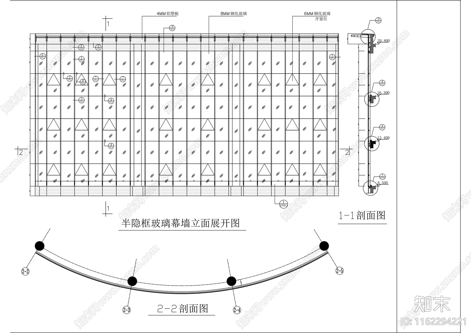 玻璃幕cad施工图下载【ID:1162294221】