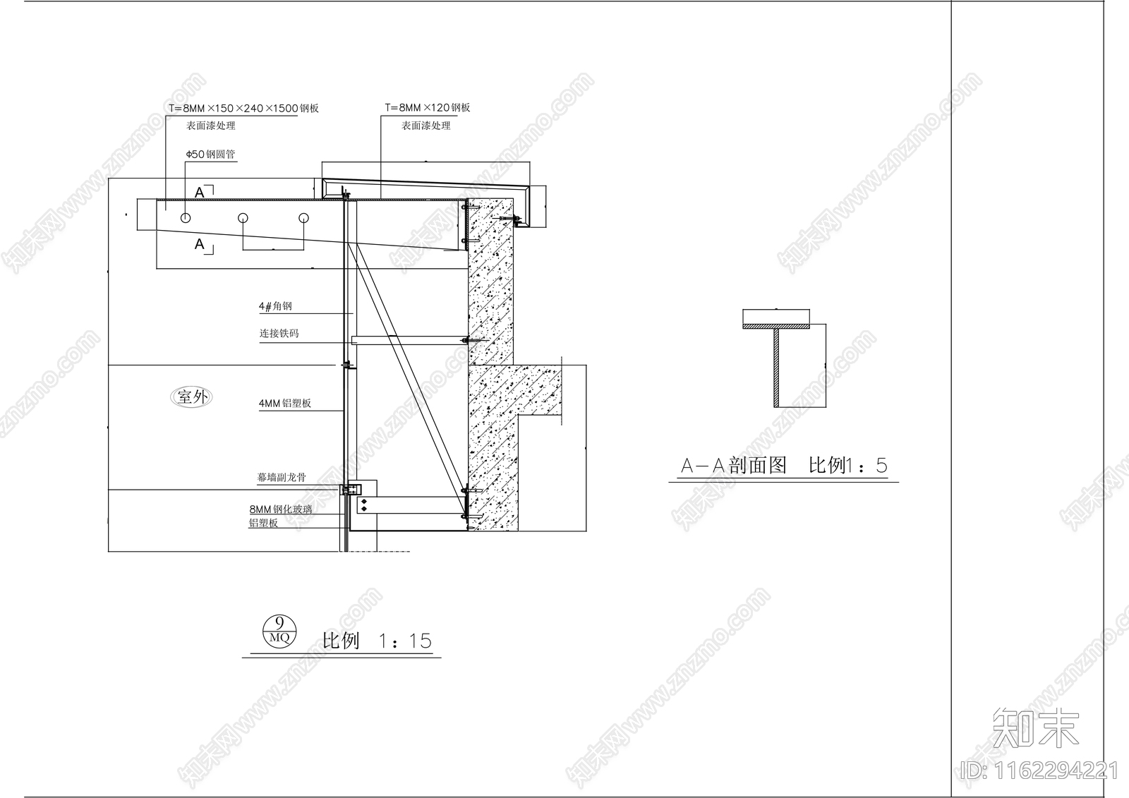 玻璃幕cad施工图下载【ID:1162294221】