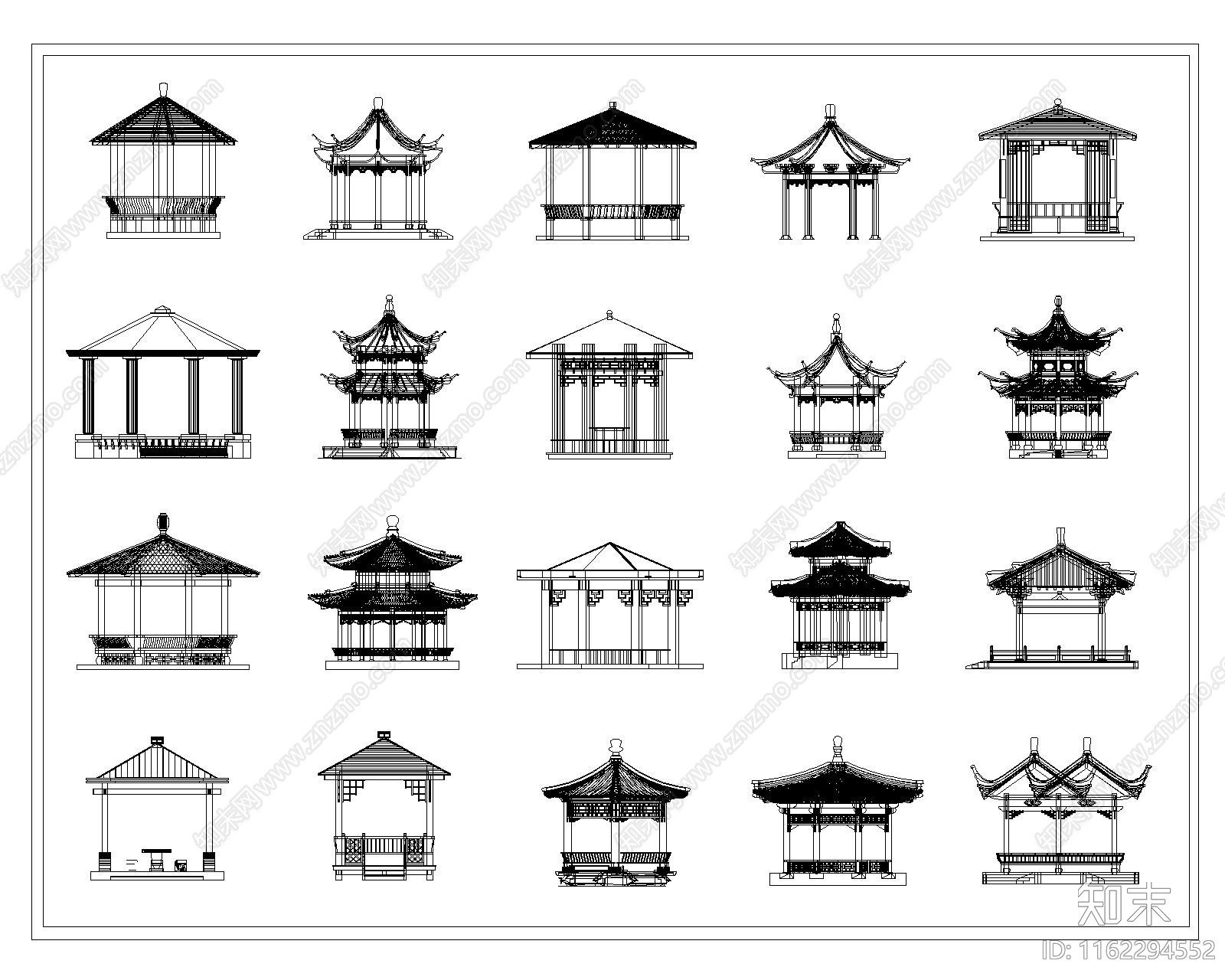 中式仿古廊亭施工图下载【ID:1162294552】