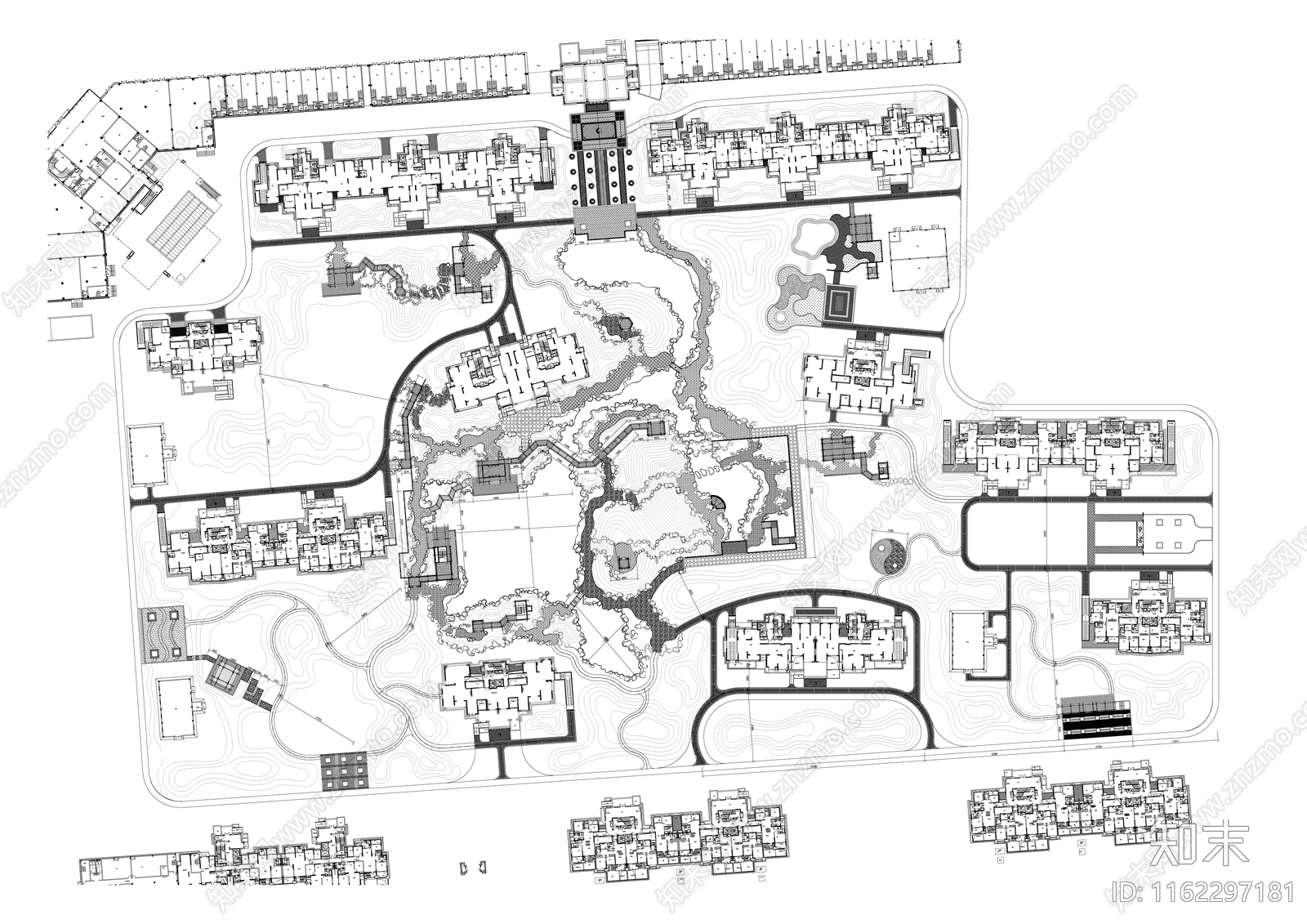 中式小区景观规划总平面施工图下载【ID:1162297181】