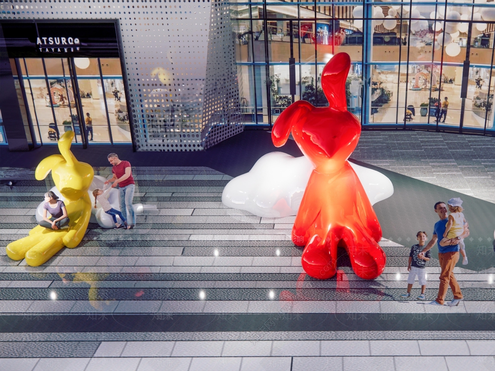 现代玩偶云朵座凳雕塑小品3D模型下载【ID:1162298071】