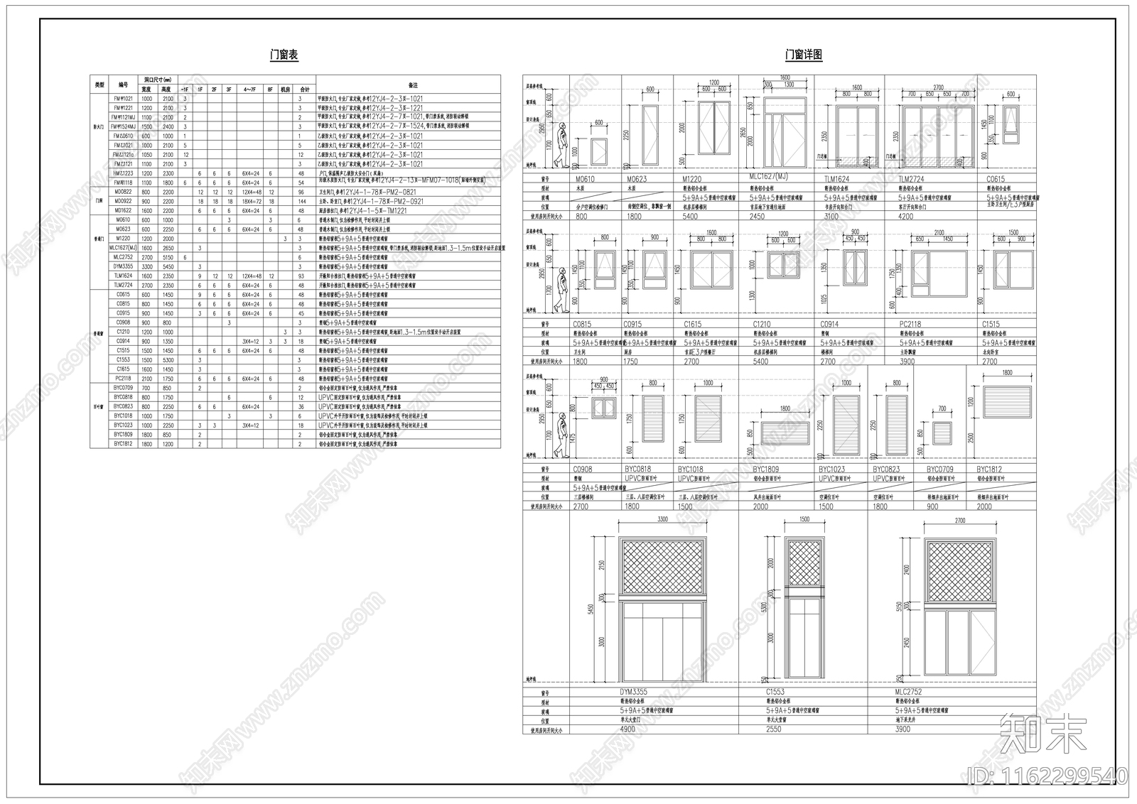 门窗表门窗详图施工图下载【ID:1162299540】