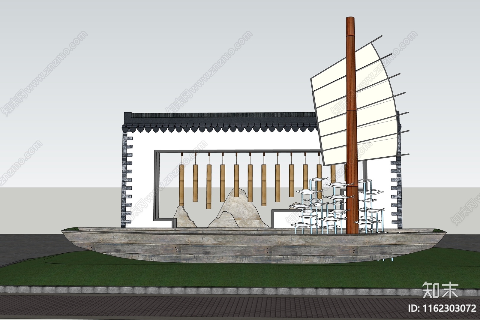 公园入口标识小品景观船文化船帆SU模型下载【ID:1162303072】