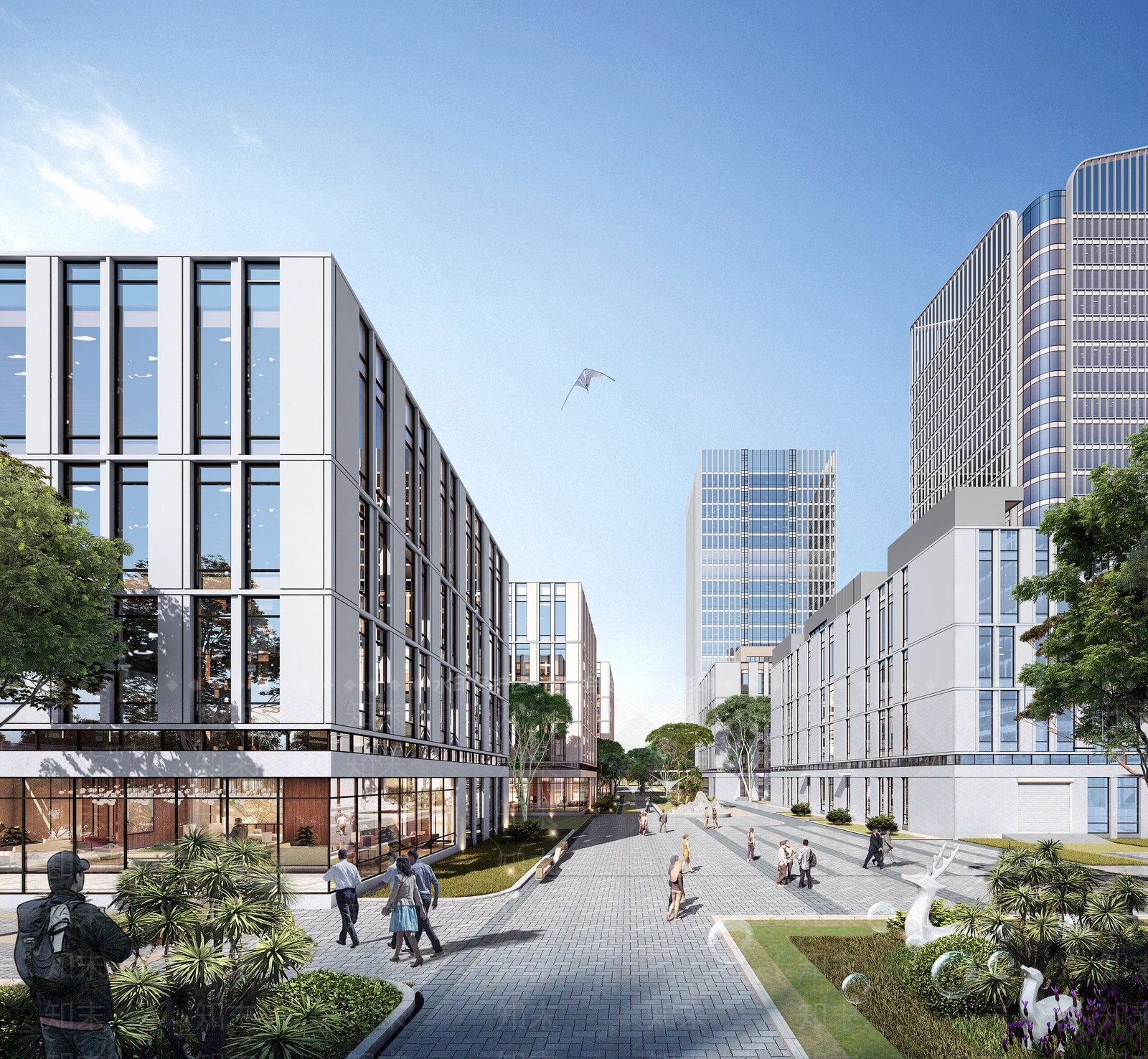 现代产业园中庭建筑景观3D模型下载【ID:1162303426】