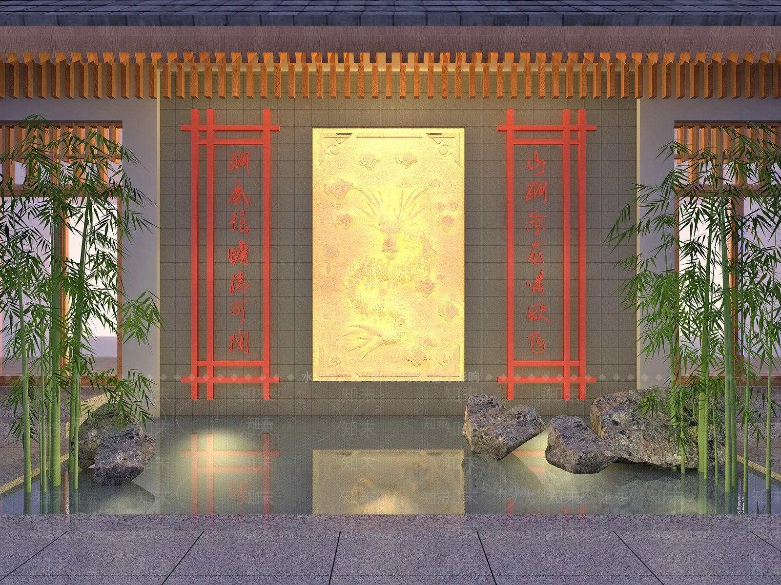 中式龙浮雕景墙3D模型下载【ID:1162305676】
