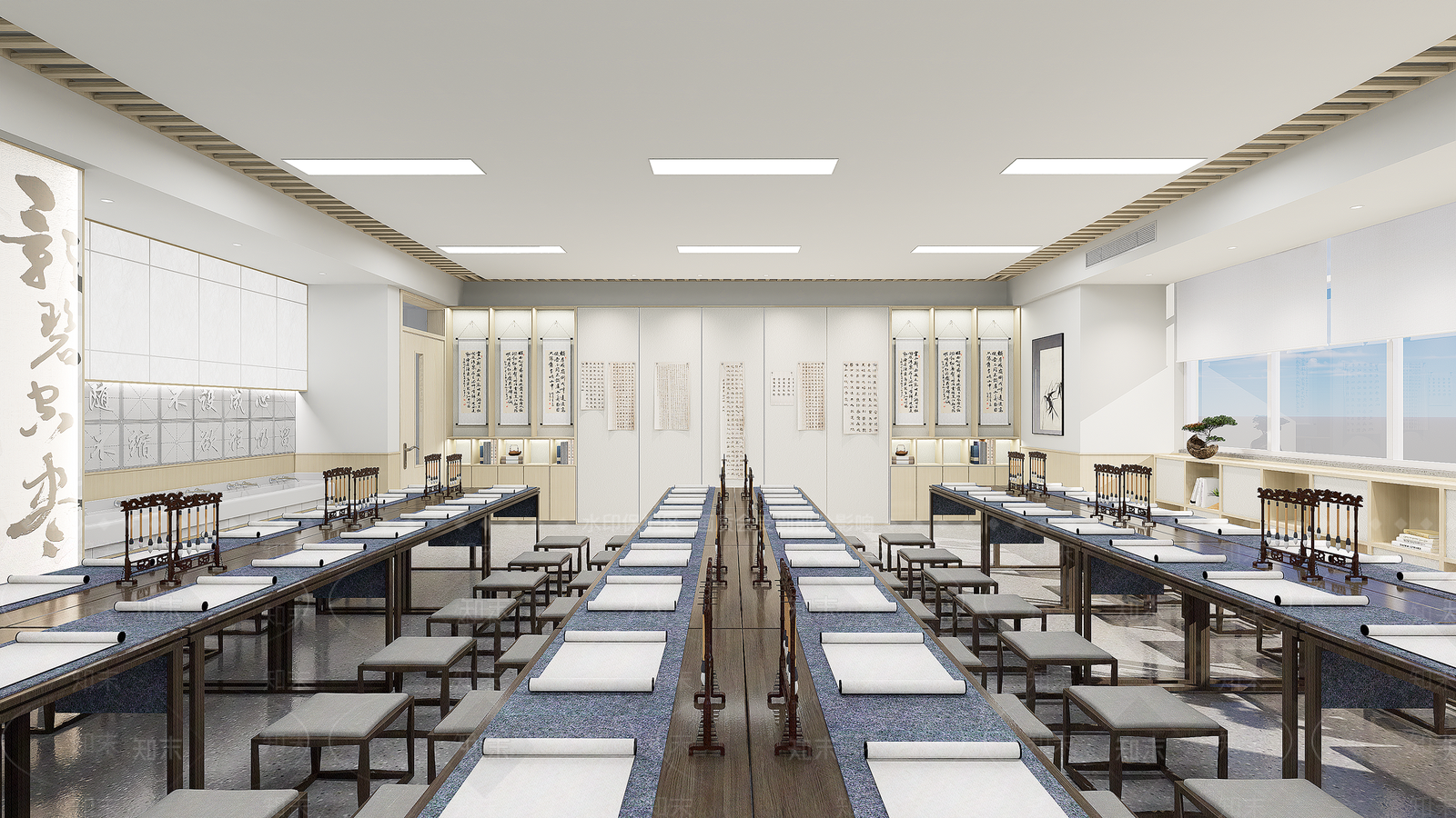 现代新中式主题书法教室SU模型下载【ID:1162311417】