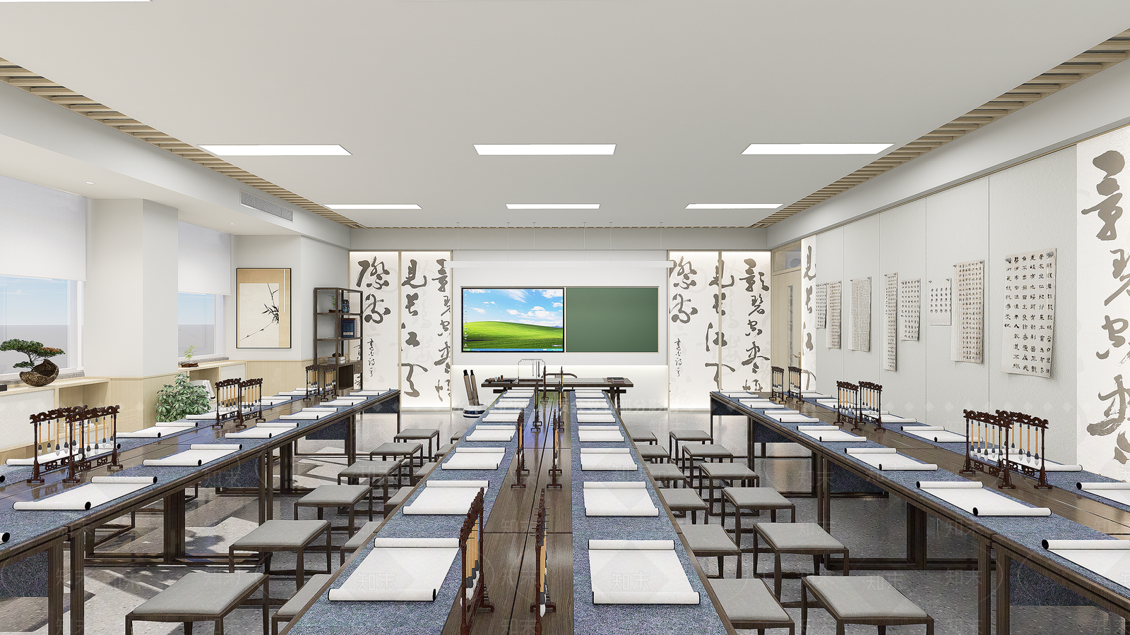 现代新中式主题书法教室SU模型下载【ID:1162311417】