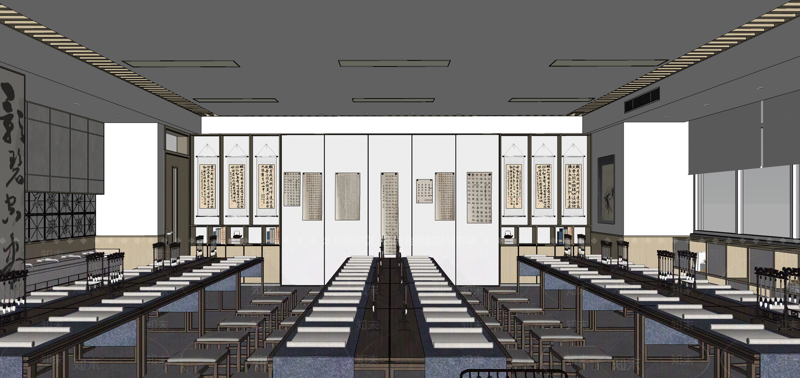 现代新中式主题书法教室SU模型下载【ID:1162311417】