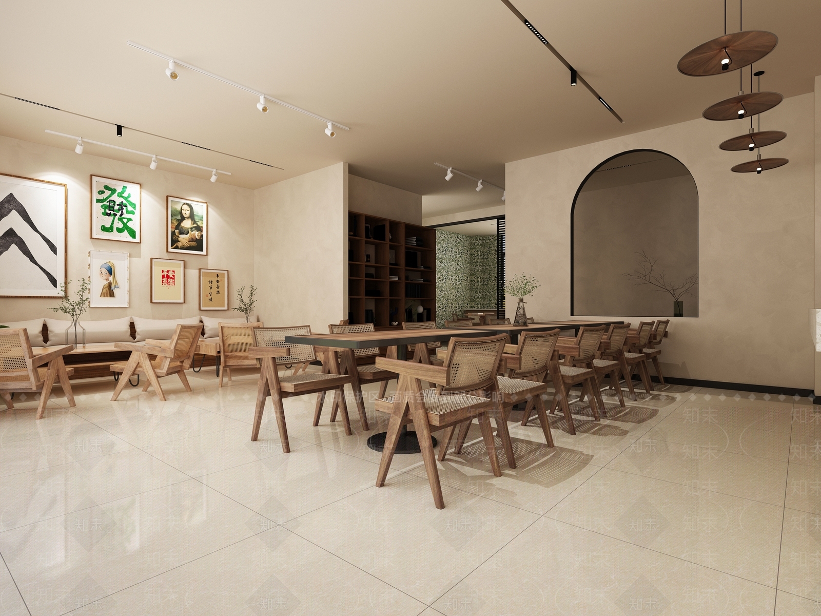 诧寂奶油风餐厅员工食堂3D模型下载【ID:1162311819】