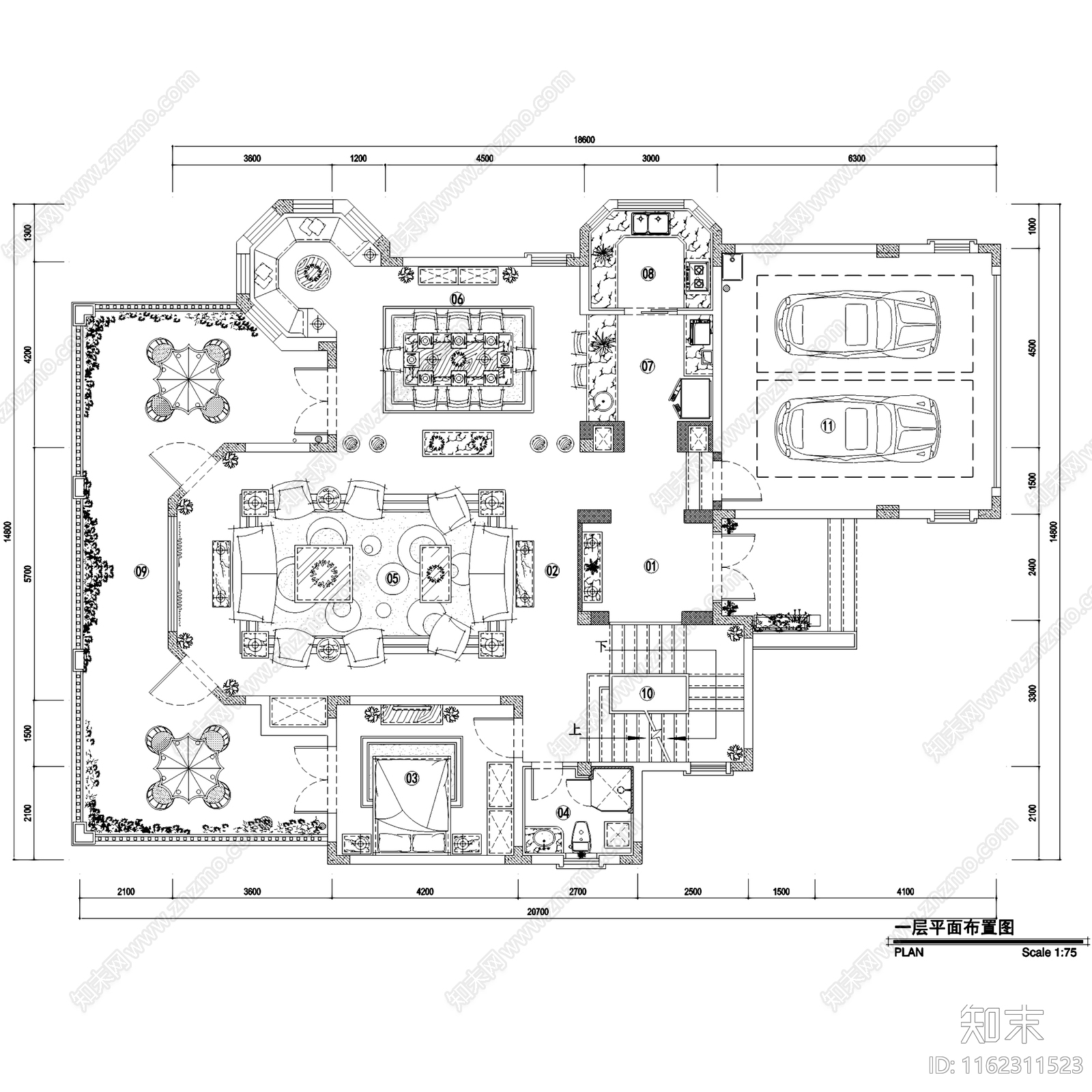 法式重庆保利高尔夫70户型二层别墅室内家装cad施工图下载【ID:1162311523】