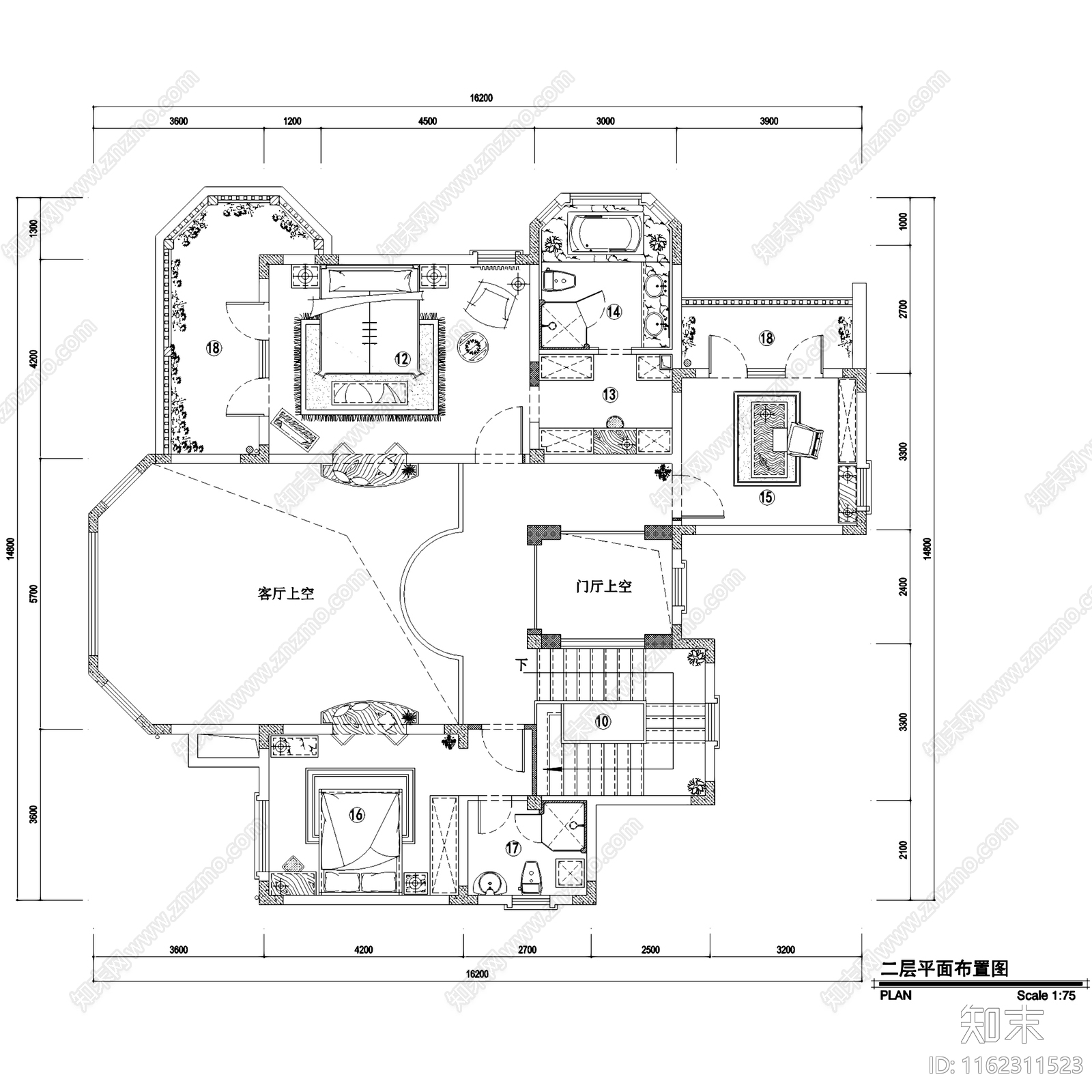 法式重庆保利高尔夫70户型二层别墅室内家装cad施工图下载【ID:1162311523】