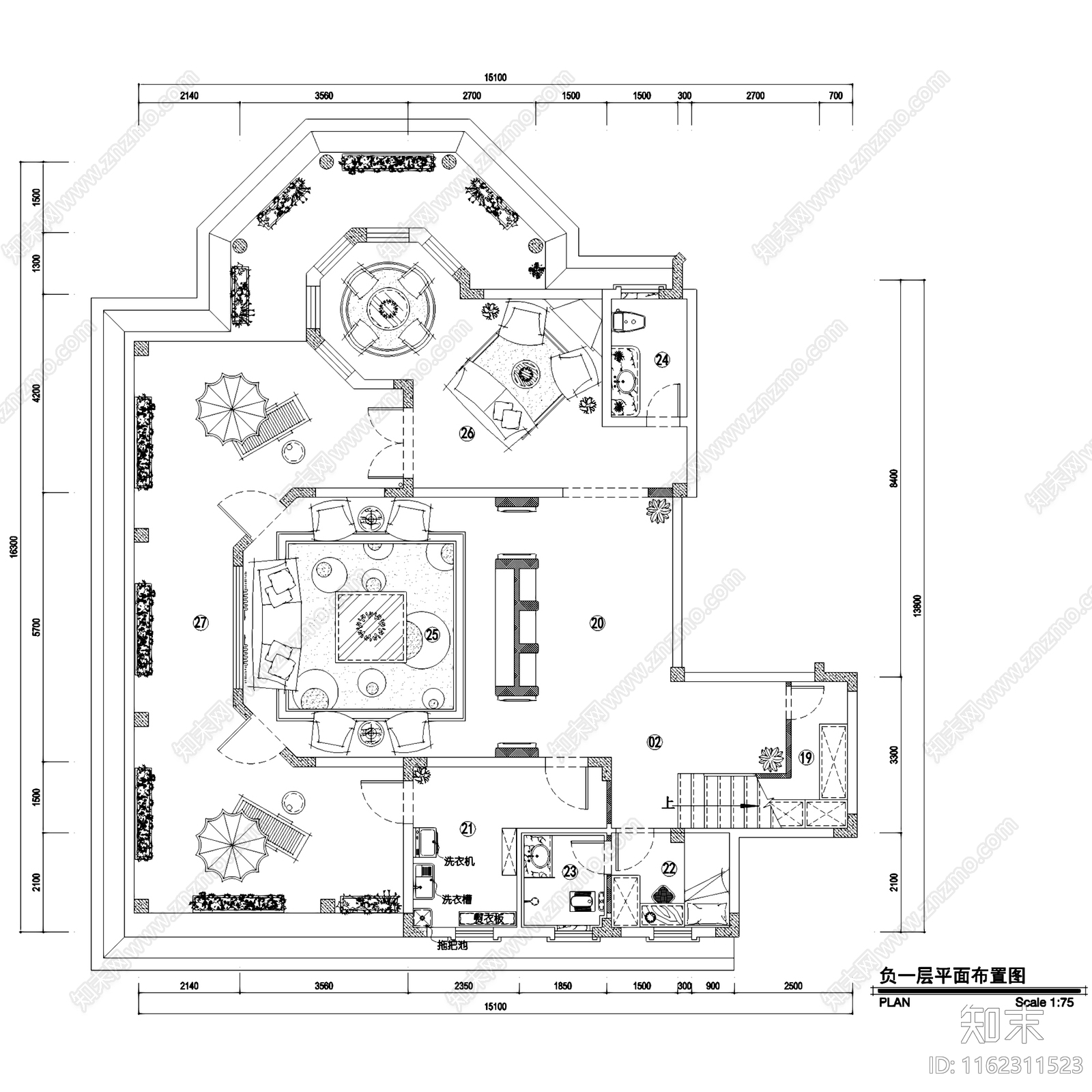 法式重庆保利高尔夫70户型二层别墅室内家装cad施工图下载【ID:1162311523】