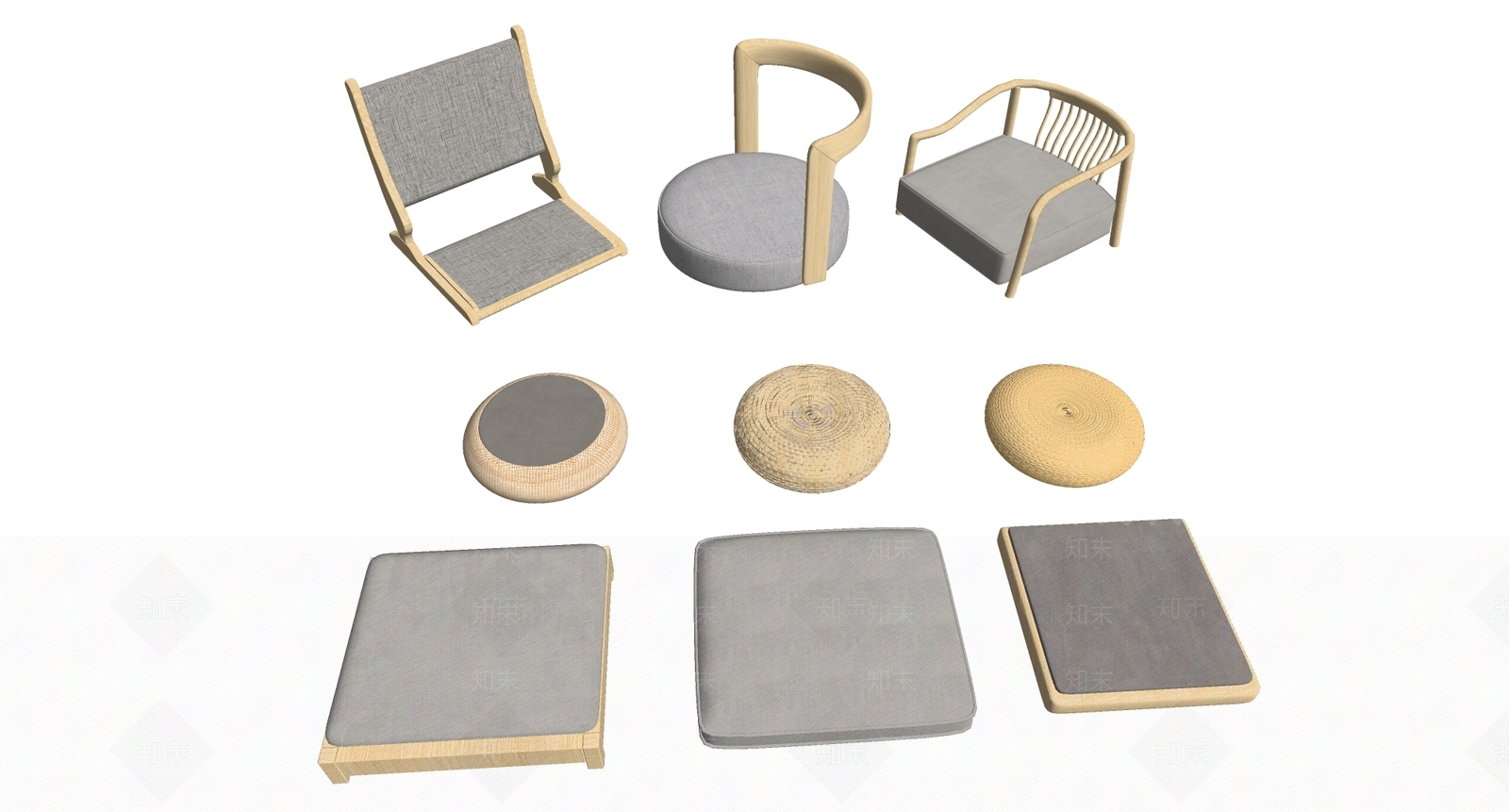 新中式蒲团坐垫3D模型下载【ID:1162312235】