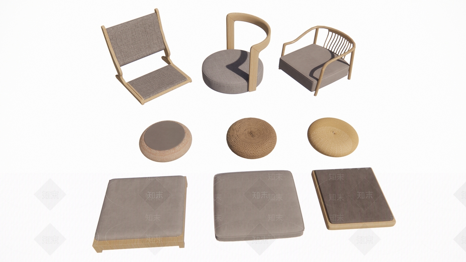 新中式蒲团坐垫3D模型下载【ID:1162312235】