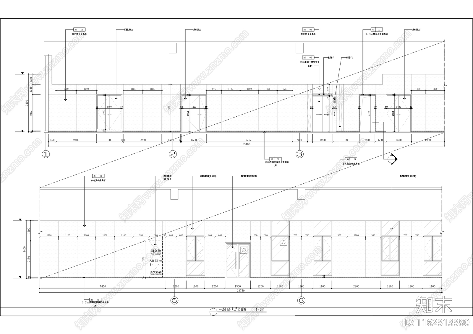 中医院门急诊医技楼装饰装cad施工图下载【ID:1162313380】