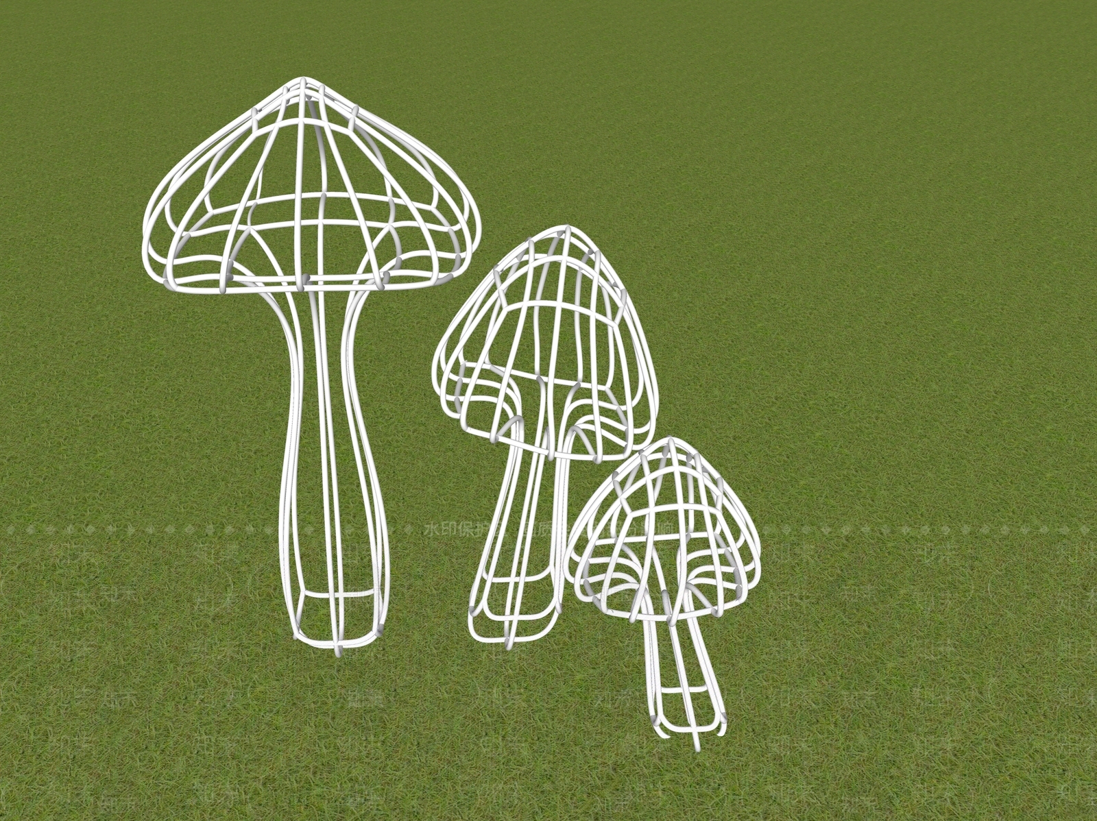 现代不锈钢镂空装置蘑菇造型雕塑SU模型下载【ID:1162316181】