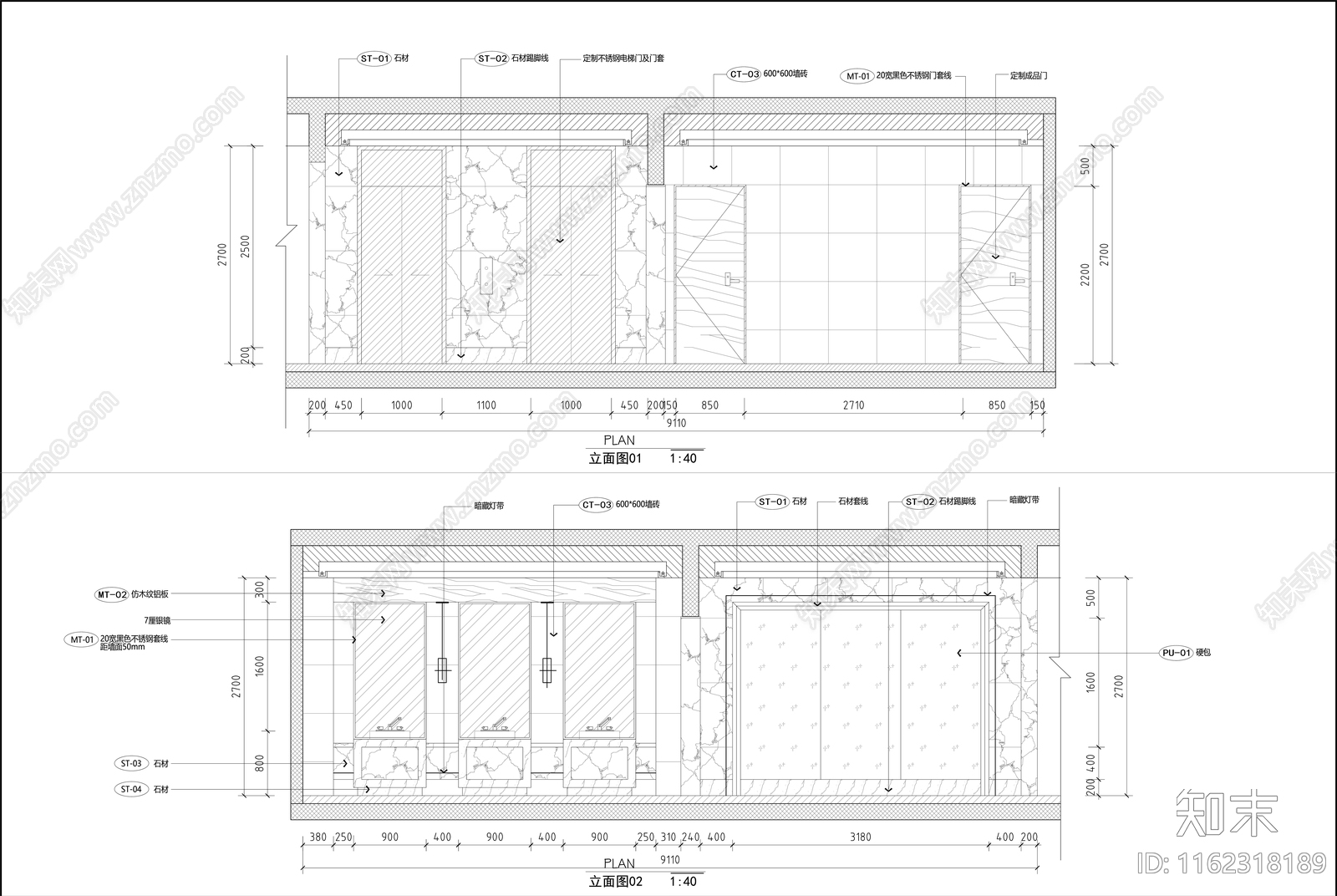 电梯间卫生cad施工图下载【ID:1162318189】