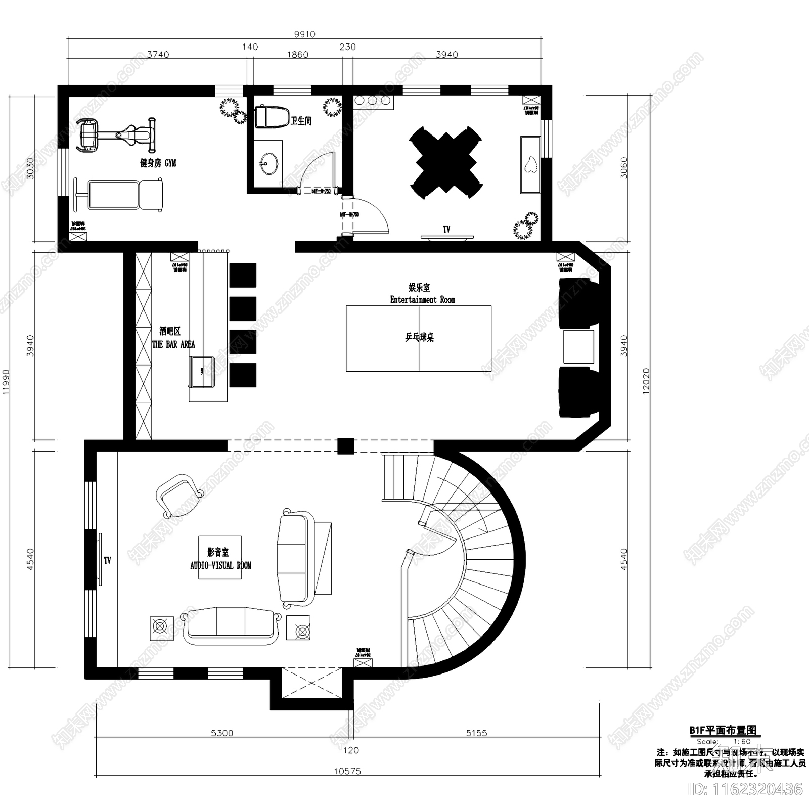 欧式三层别墅私宅室内家装cad施工图下载【ID:1162320436】