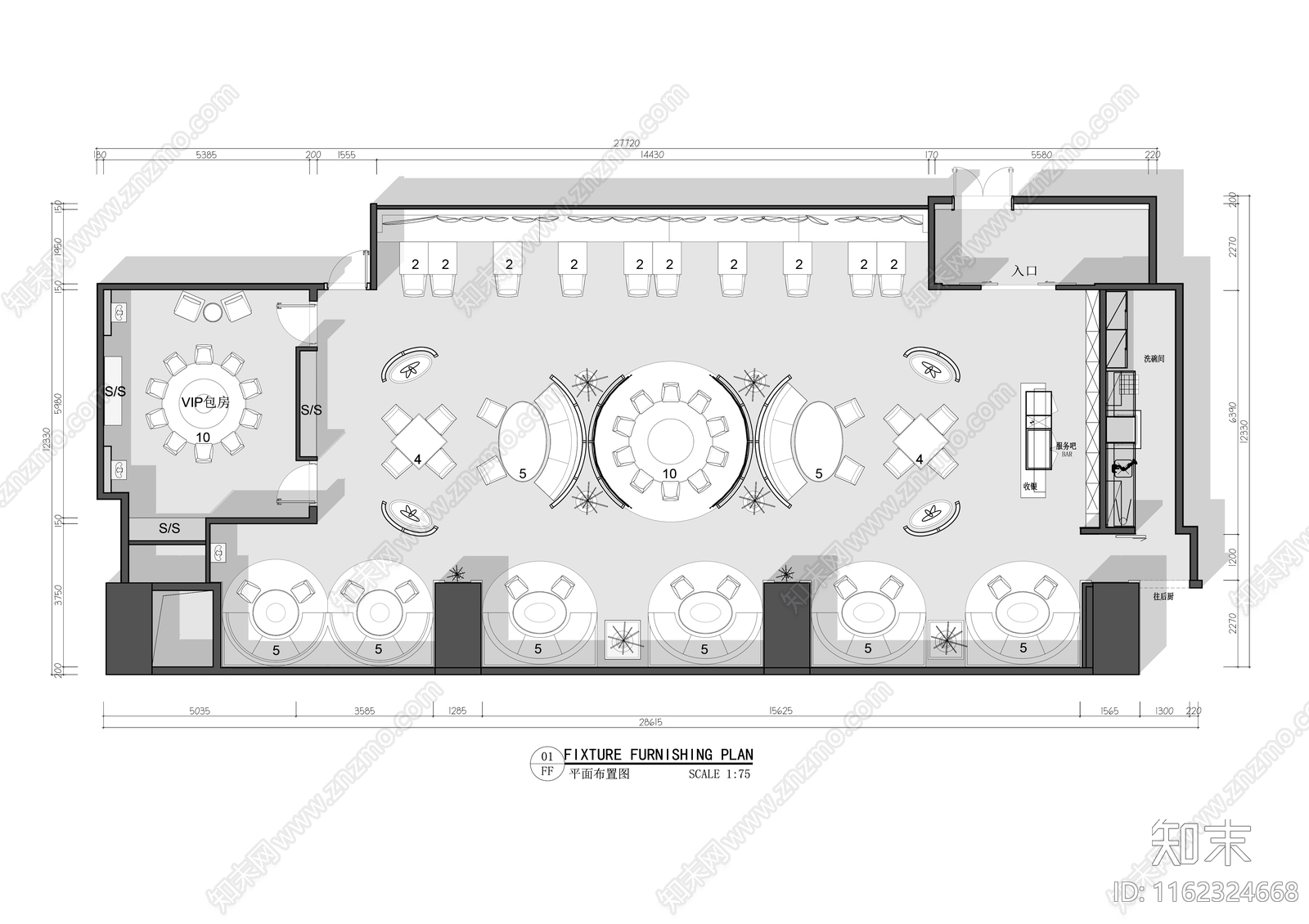 八合里牛肉火锅店平面布置图施工图下载【ID:1162324668】