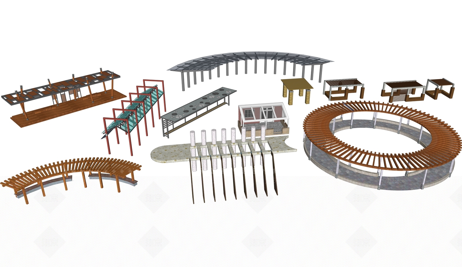 现代风格廊架SU模型下载【ID:1162328153】