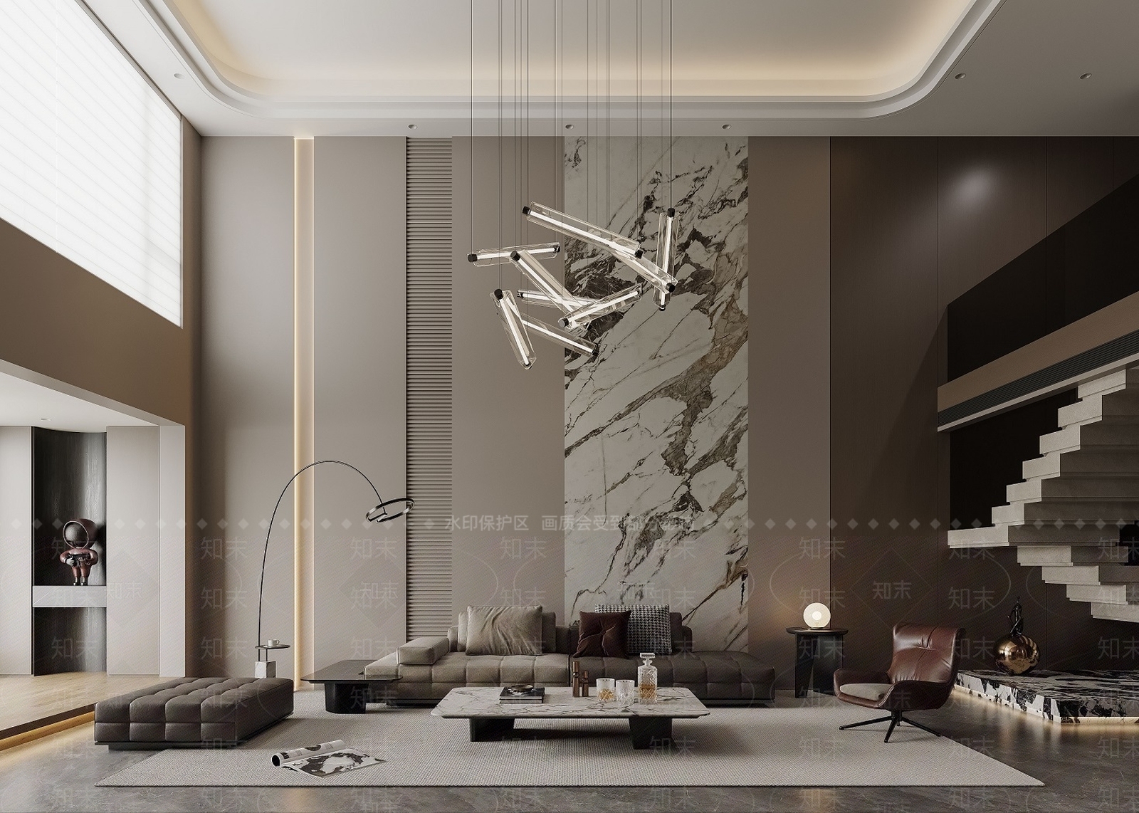 现代意式轻奢挑空复式客厅3D模型下载【ID:1162330408】