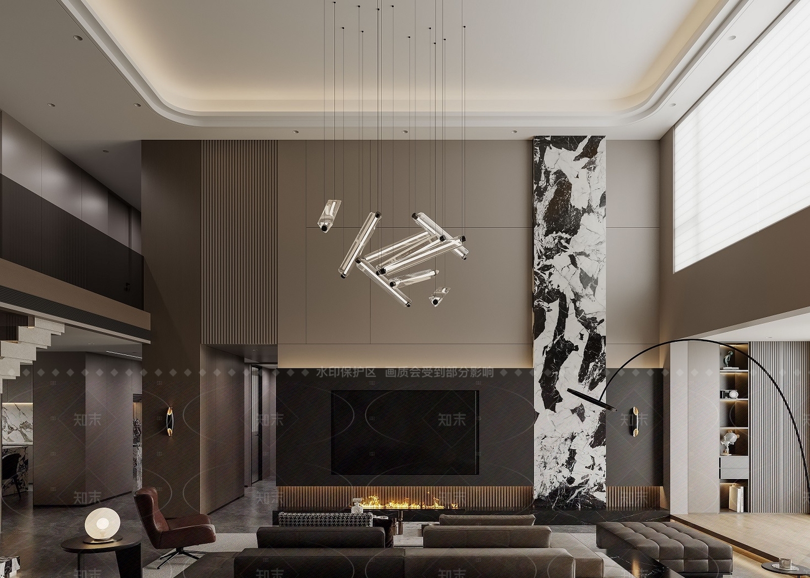 现代意式轻奢挑空复式客厅3D模型下载【ID:1162330408】