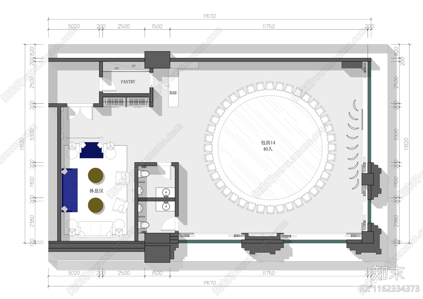 星际酒店VIP包房平面布置图施工图下载【ID:1162334373】