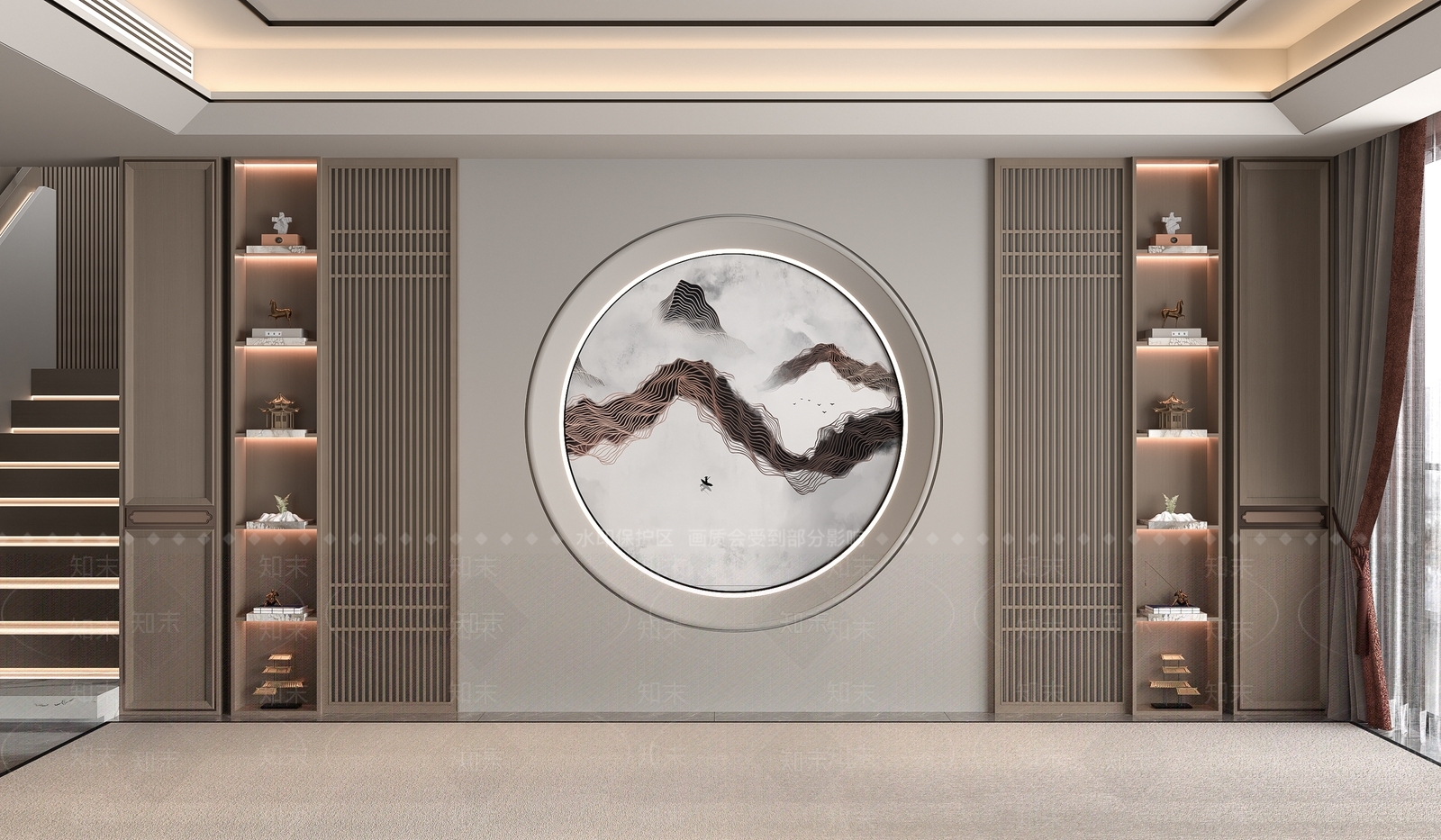 新中式客厅背景墙3D模型下载【ID:1162336715】