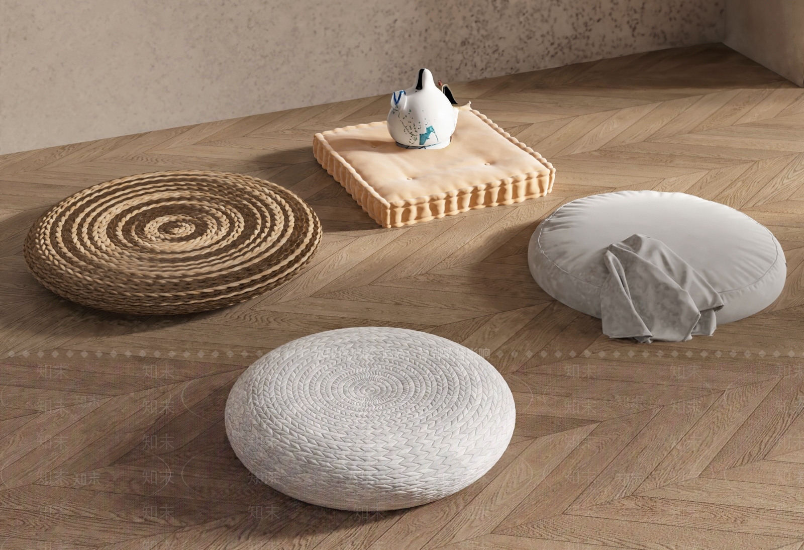 现代蒲团坐垫3D模型下载【ID:1162337416】