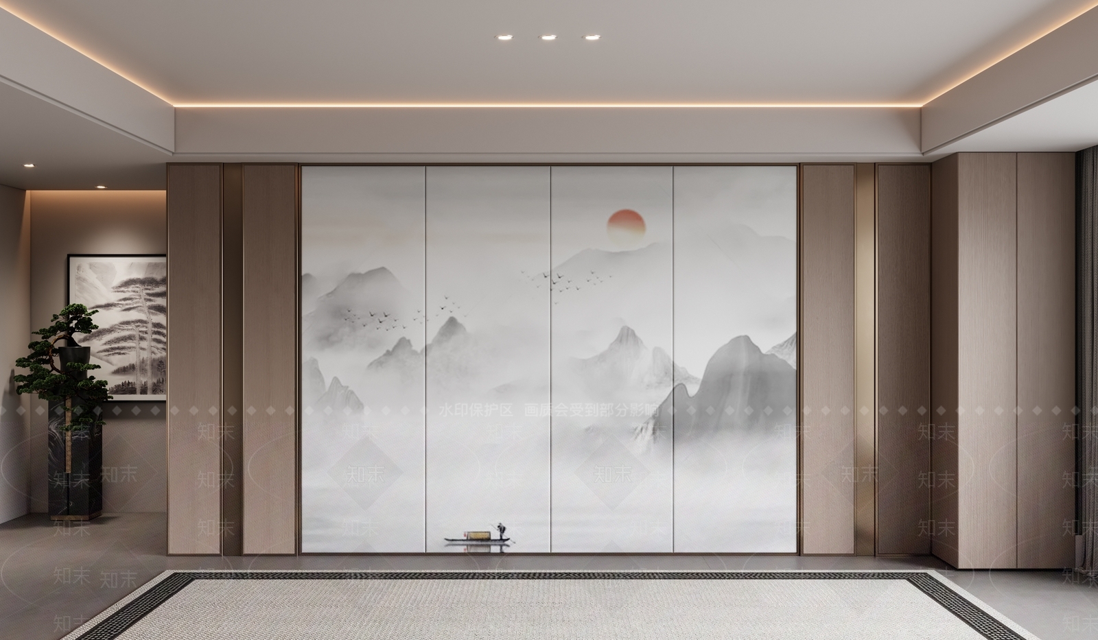 新中式客厅背景墙3D模型下载【ID:1162337660】