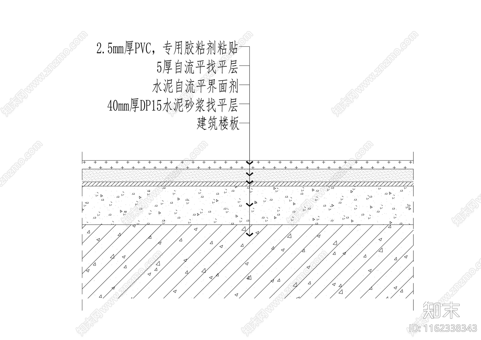 PVC卷材地面通用节点cad施工图下载【ID:1162338343】