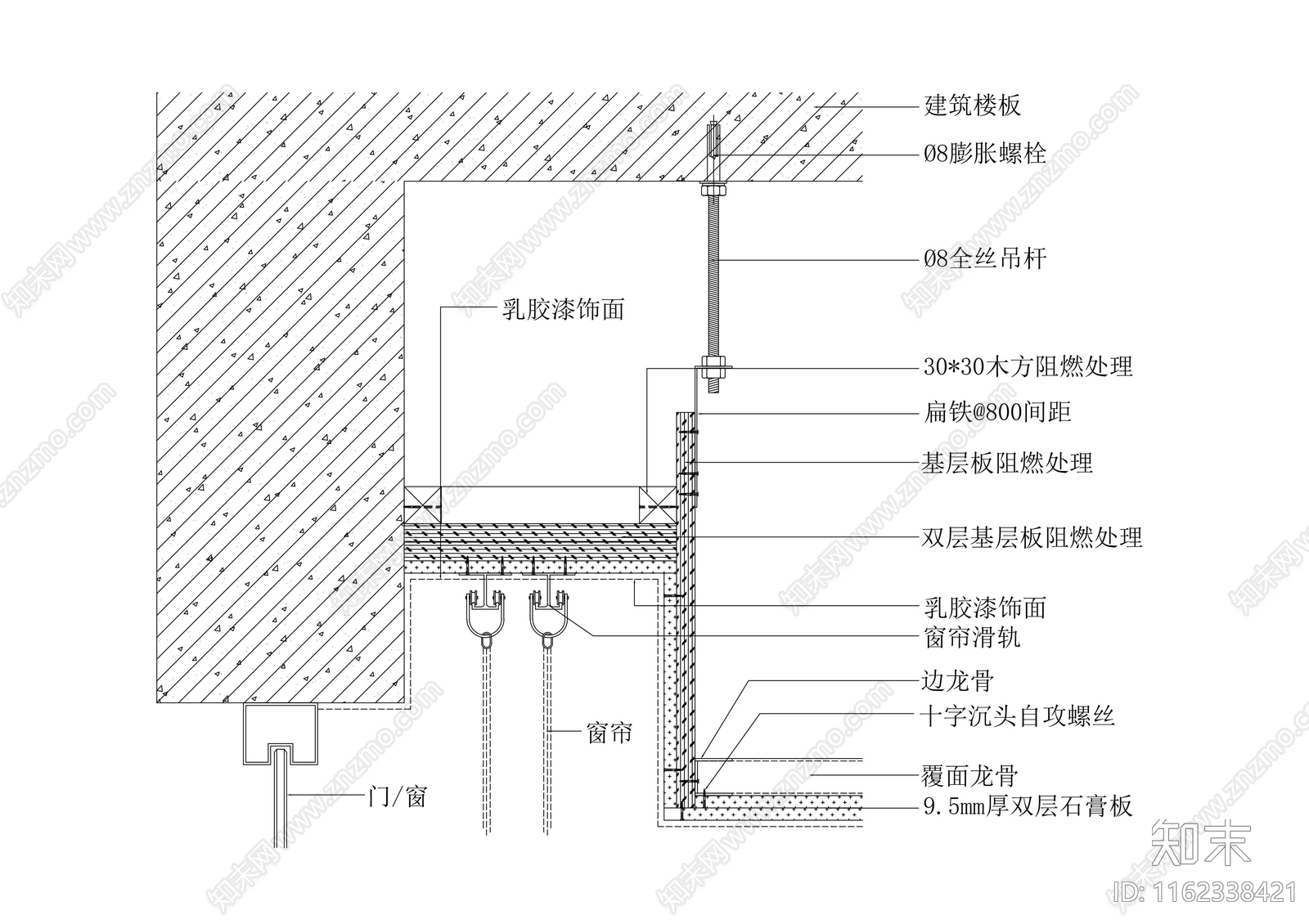 暗装式窗帘盒天花节点图施工图下载【ID:1162338421】