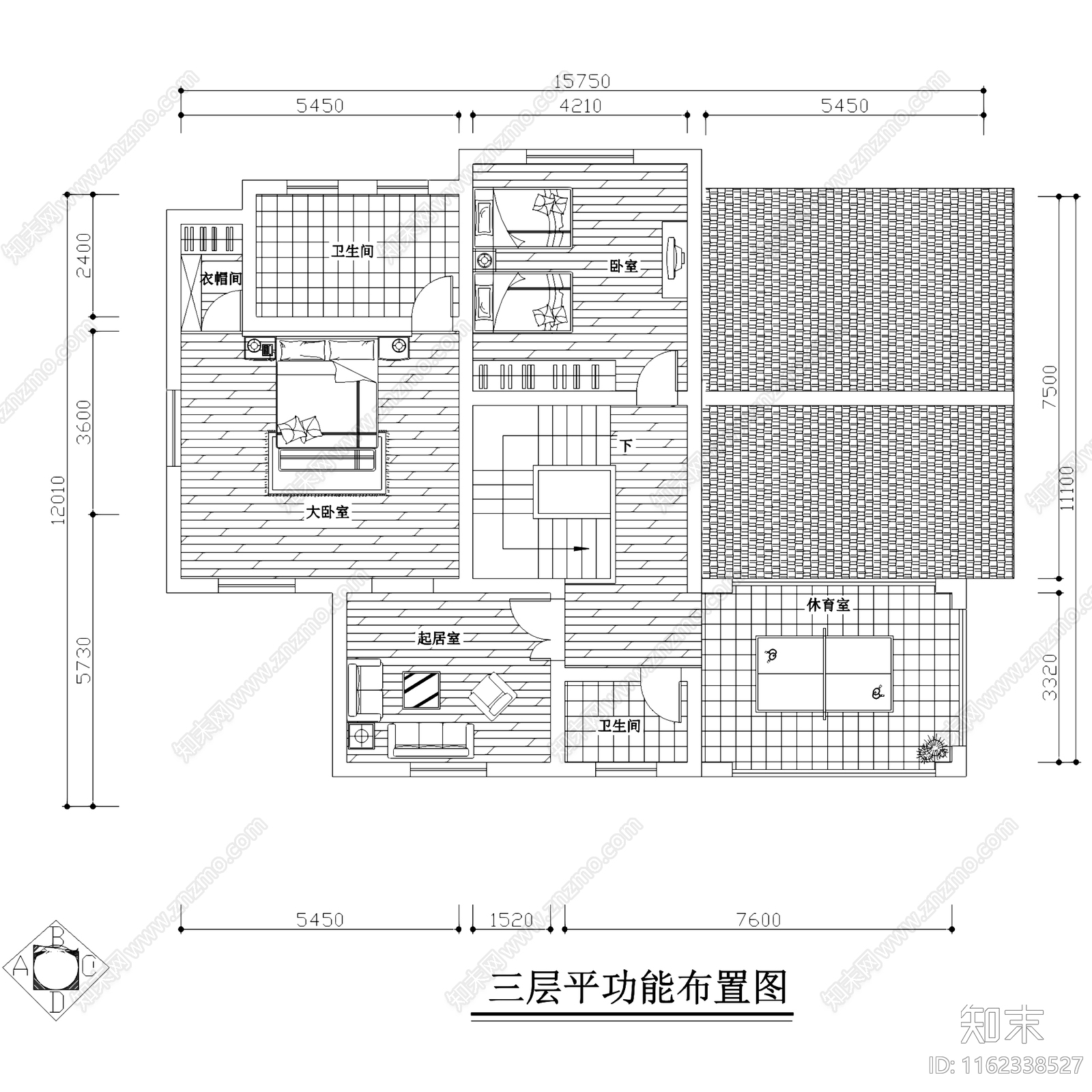 中式三层别墅室内家装cad施工图下载【ID:1162338527】