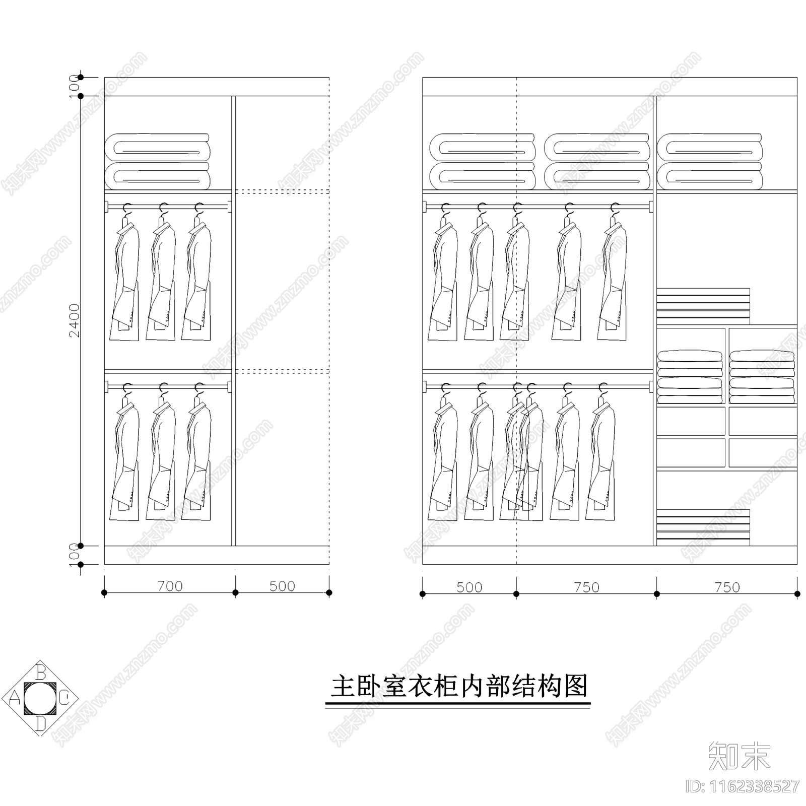 中式三层别墅室内家装cad施工图下载【ID:1162338527】