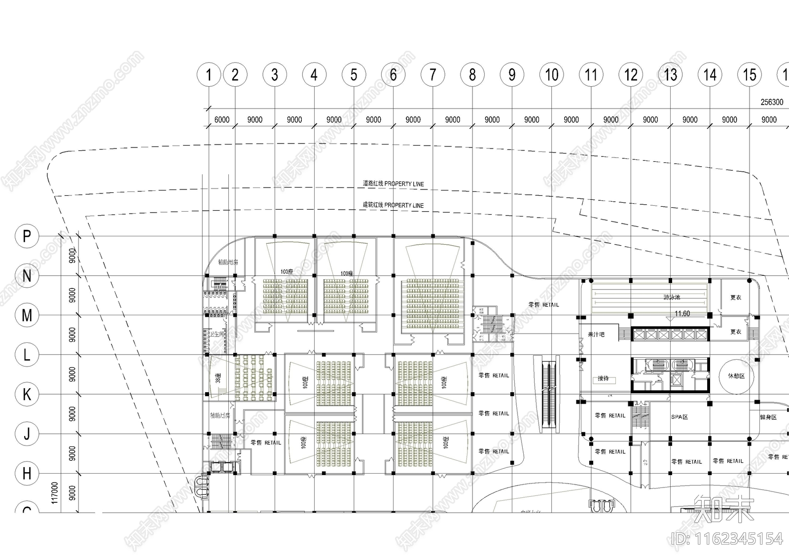 商场电影院平面图施工图下载【ID:1162345154】