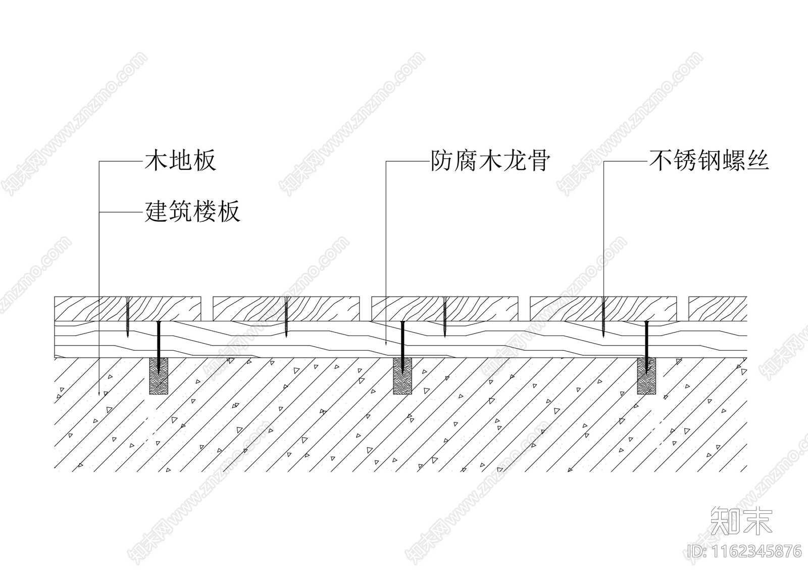 防腐木地坪节点图cad施工图下载【ID:1162345876】