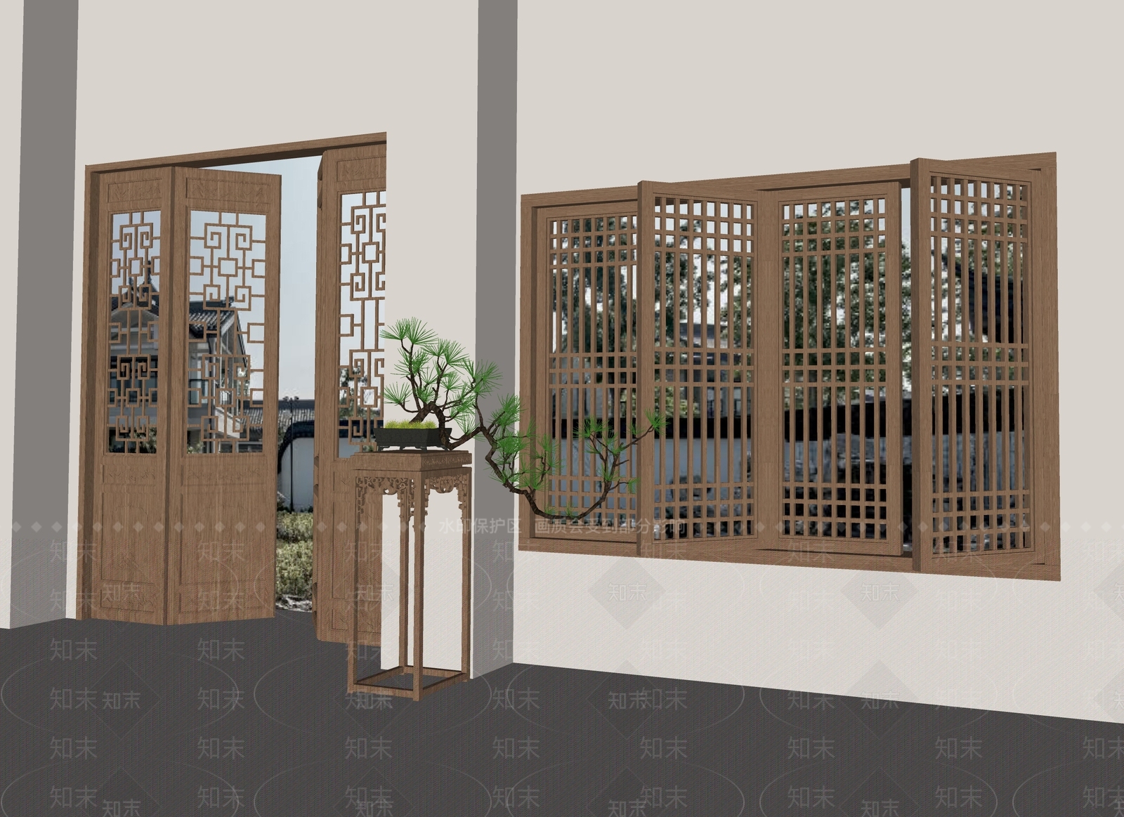 新中式窗户SU模型下载【ID:1162363843】