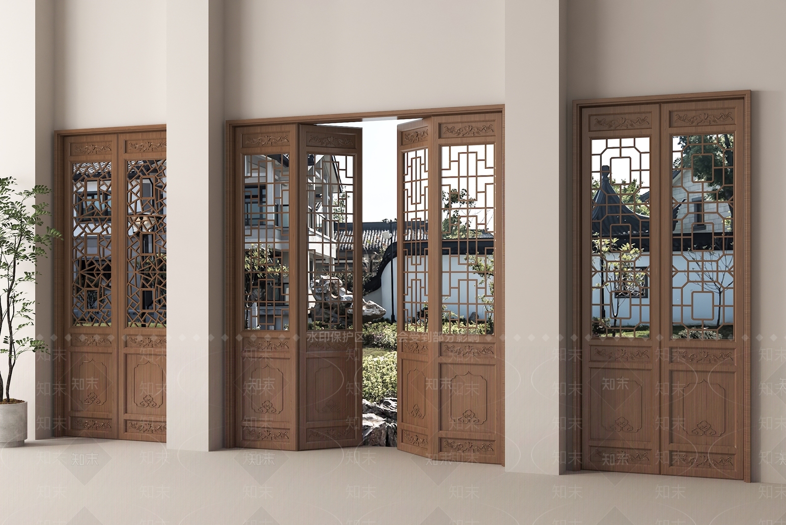 新中式木门3D模型下载【ID:1162364285】