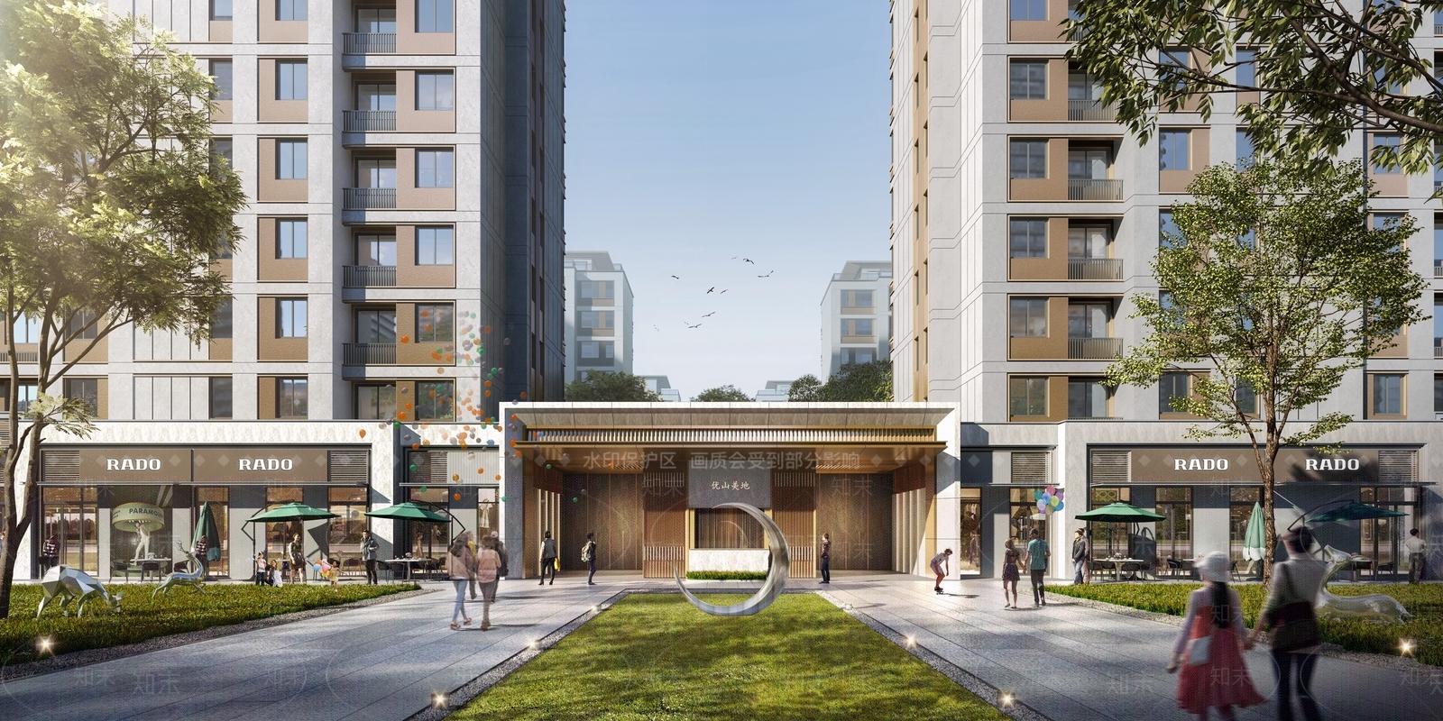 界群平邑现代风格边框斜切社区大门SU模型下载【ID:1162365040】