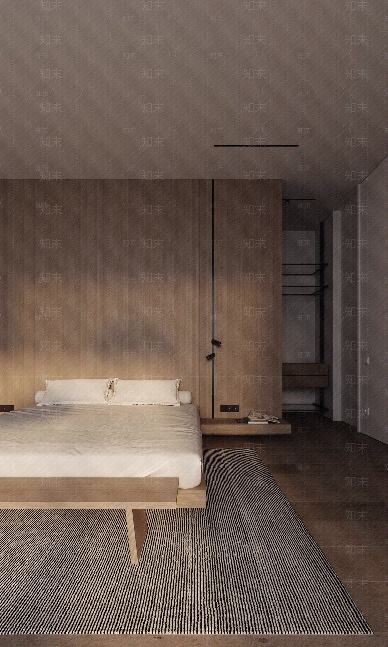 现代简约暖色调木质日系风格卧室贴图下载【ID:1162365369】