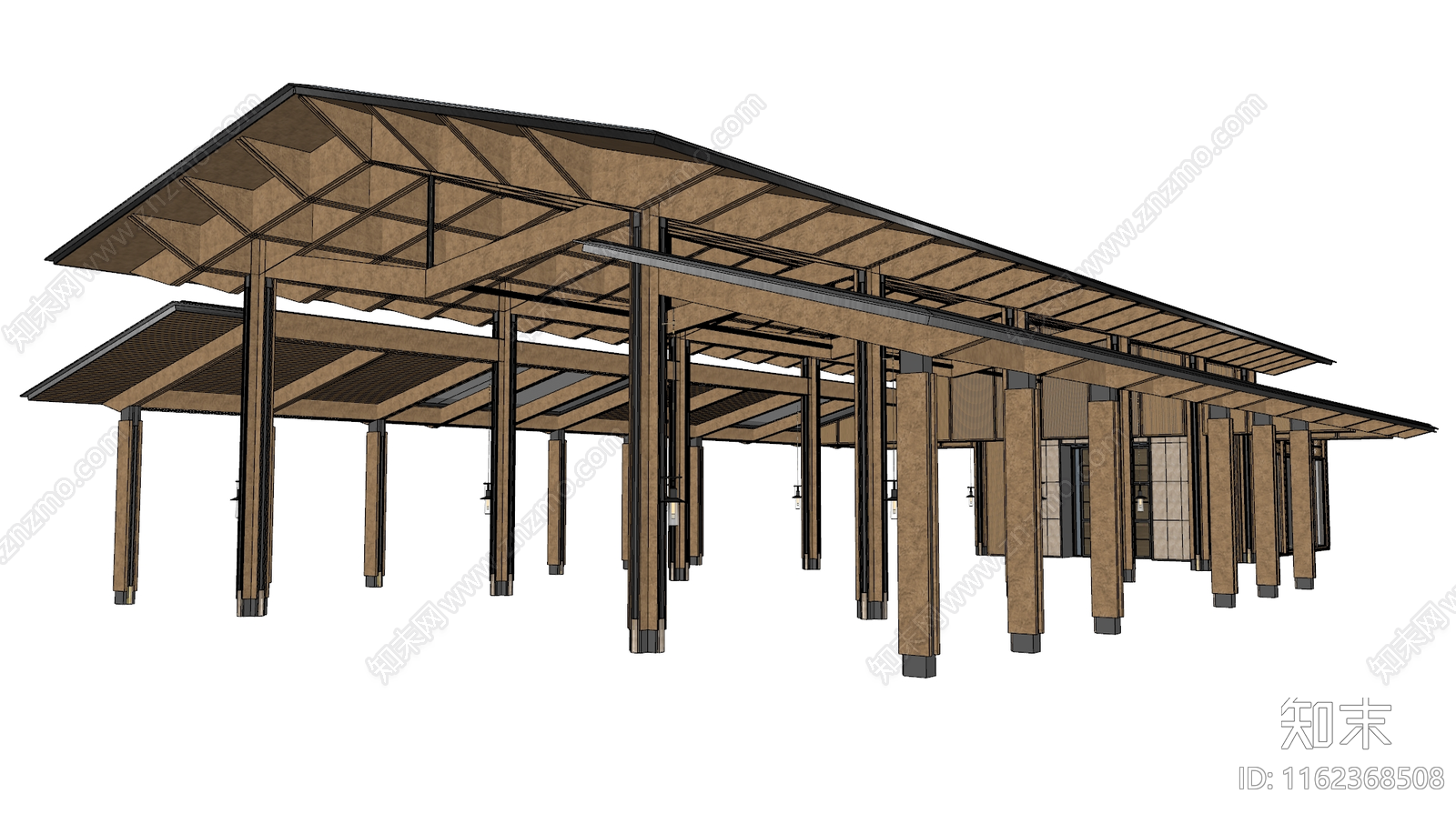 新中式驿站木结构驿站SU模型下载【ID:1162368508】