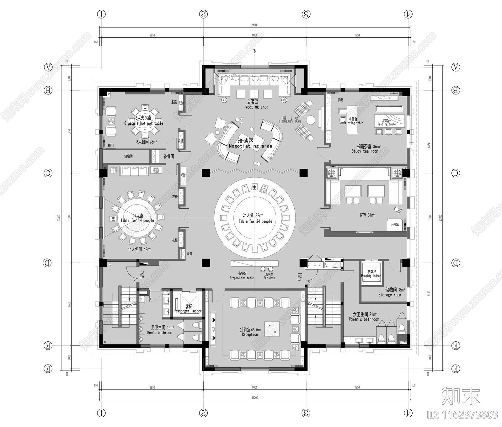 500㎡会所平面图施工图下载【ID:1162373803】