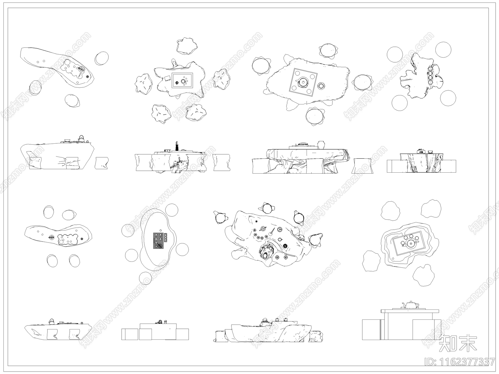 中式根雕茶桌椅茶几施工图下载【ID:1162377337】