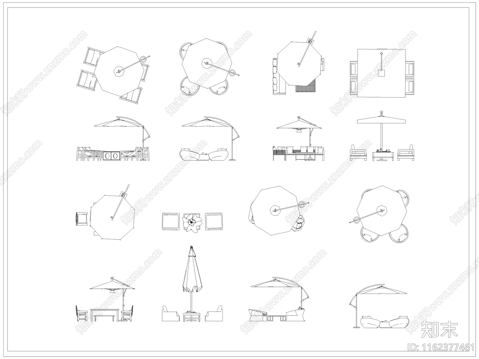 现代户外桌椅户外沙发施工图下载【ID:1162377461】