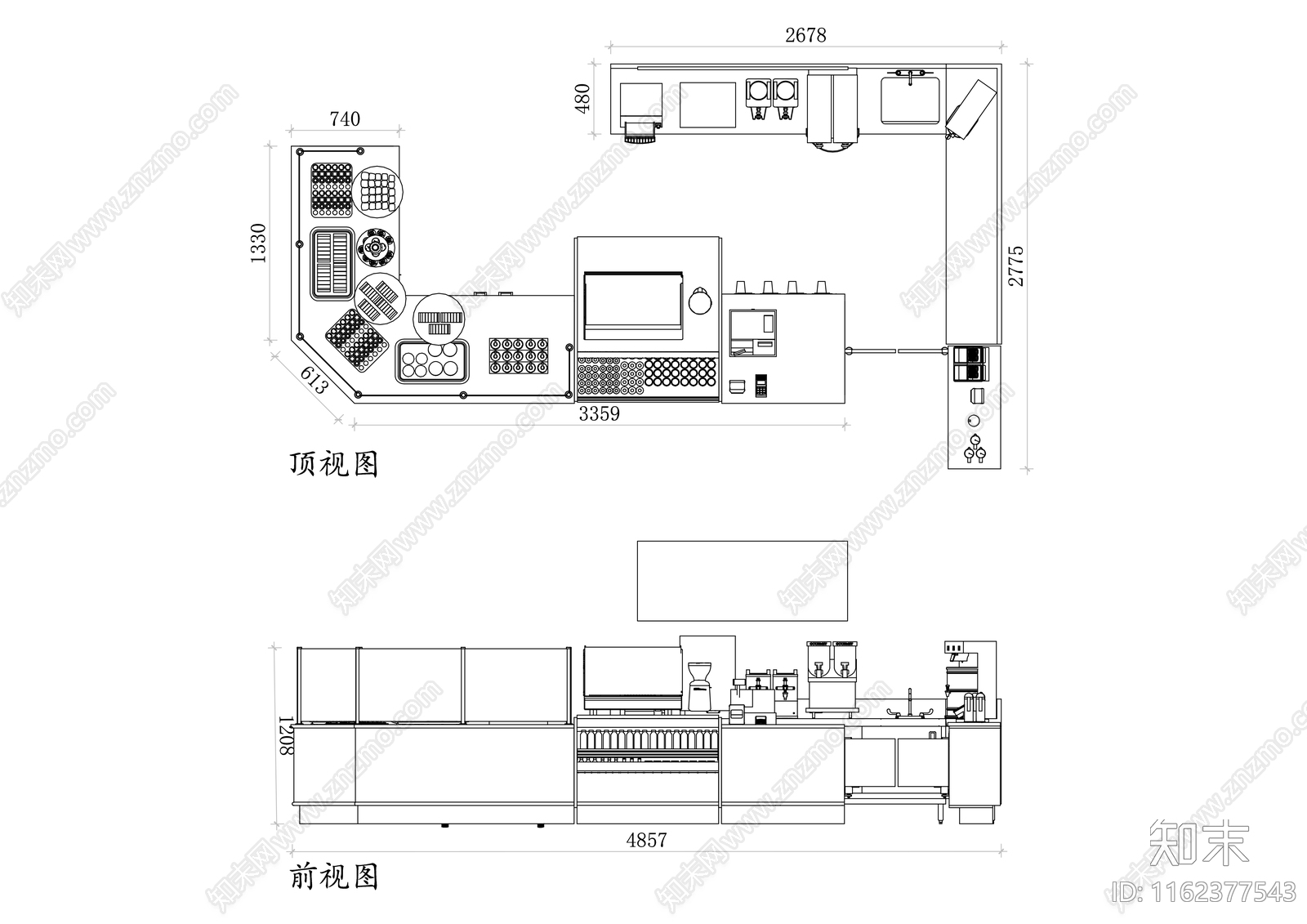 餐厅咖啡柜台平立面图施工图下载【ID:1162377543】