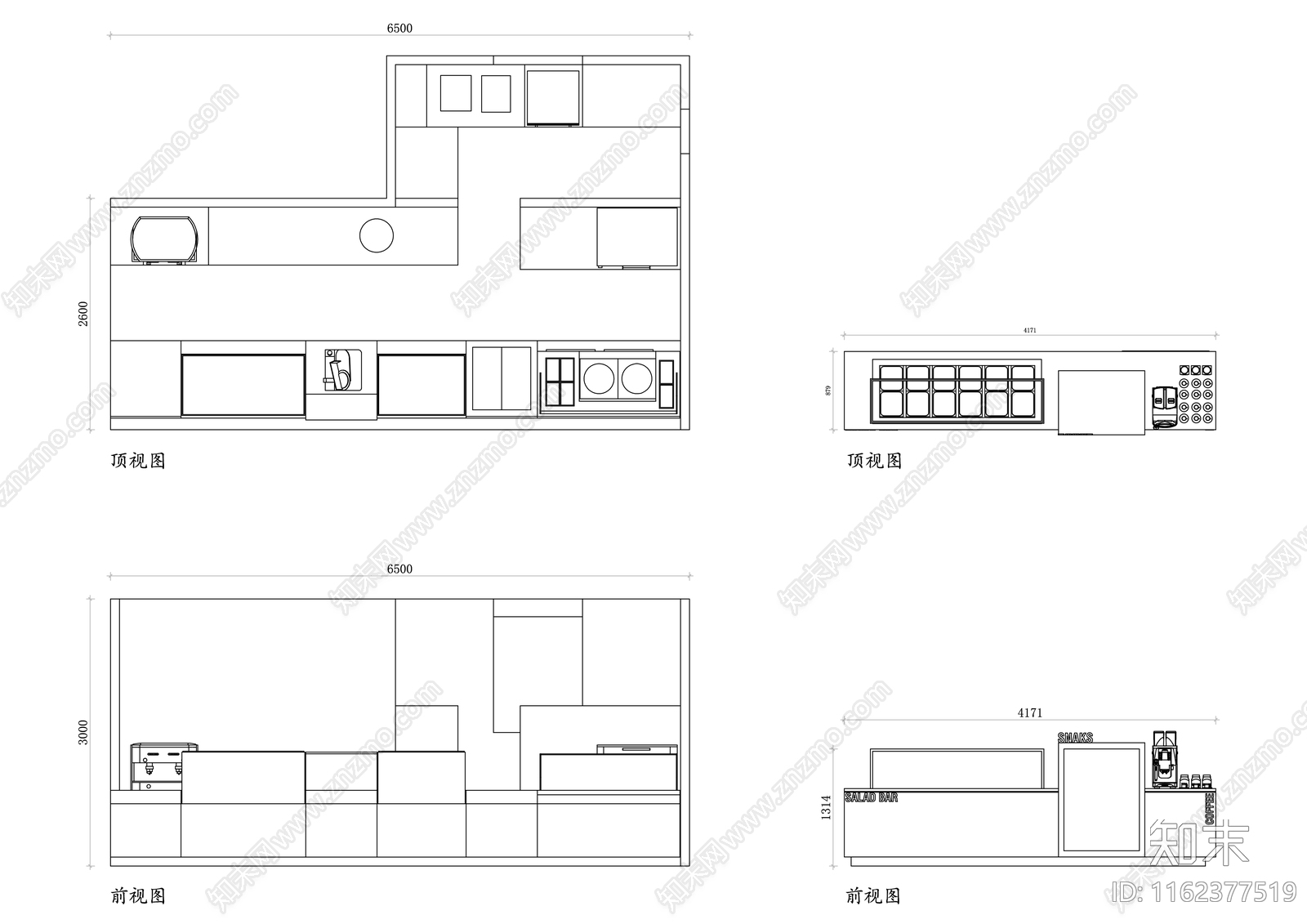 小吃店平立面图纸cad施工图下载【ID:1162377519】